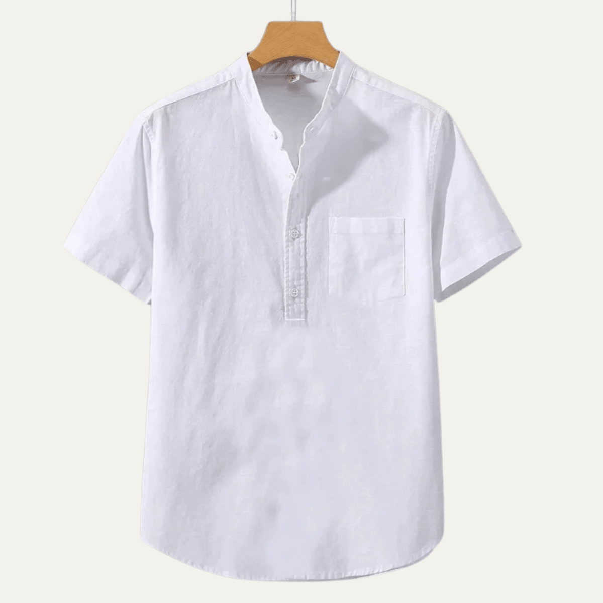 Men's Linen Shirt - Short Sleeve Stand Collar Relaxed Fit - Hudson Harper - Men Shirt