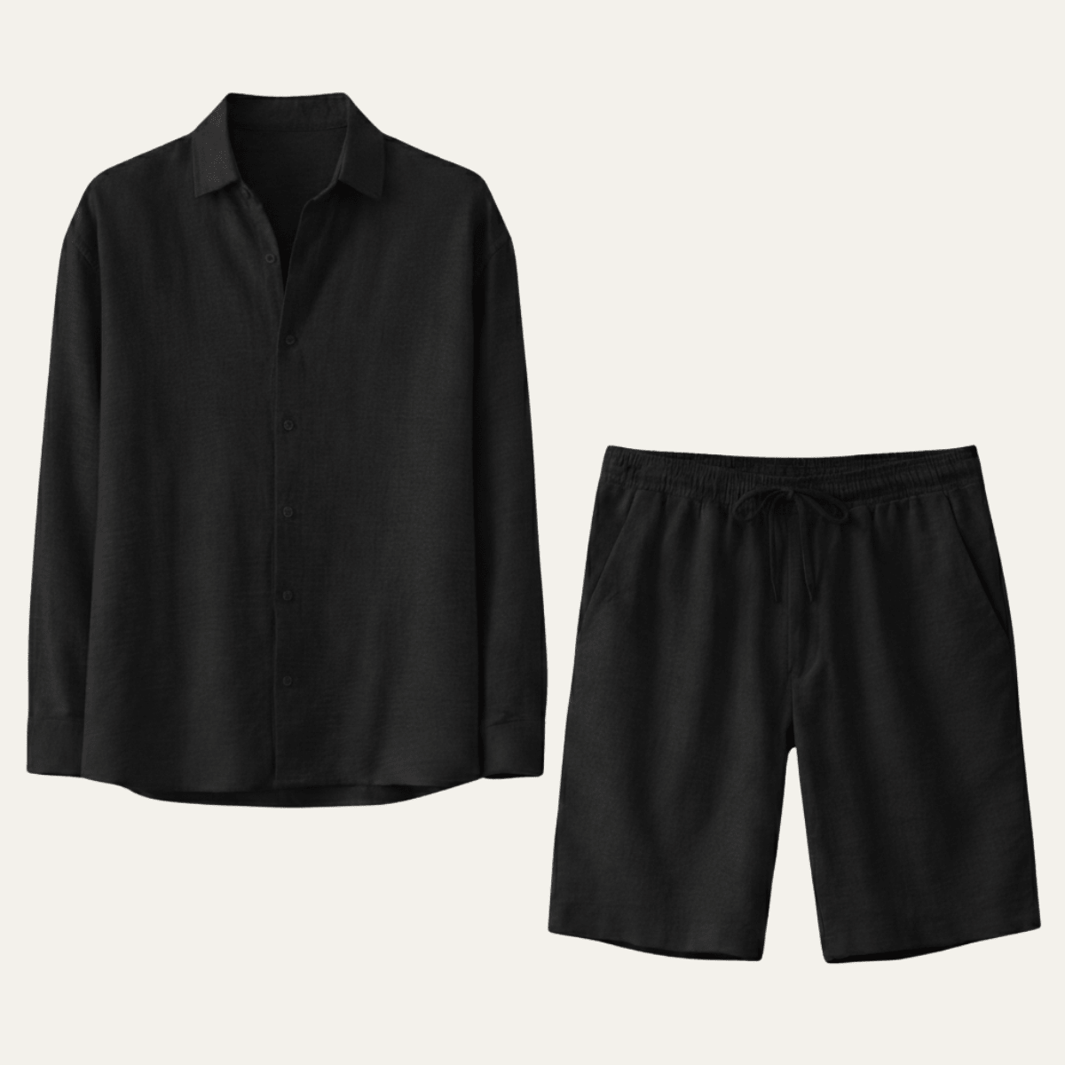 Men's Linen Shirt & Shorts Set - Long Sleeve Loose Fit Button Closure - Hudson Harper - Men Set