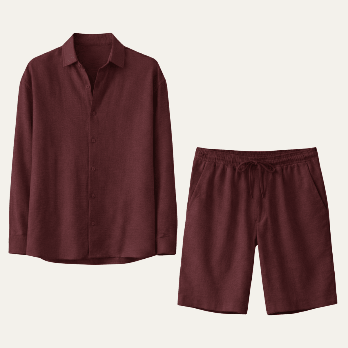 Men's Linen Shirt & Shorts Set - Long Sleeve Loose Fit Button Closure - Hudson Harper - Men Set