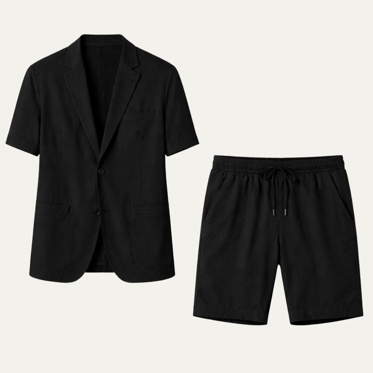 Men's Shirt & Shorts Set - Loose Fit Short Sleeve Button Closure