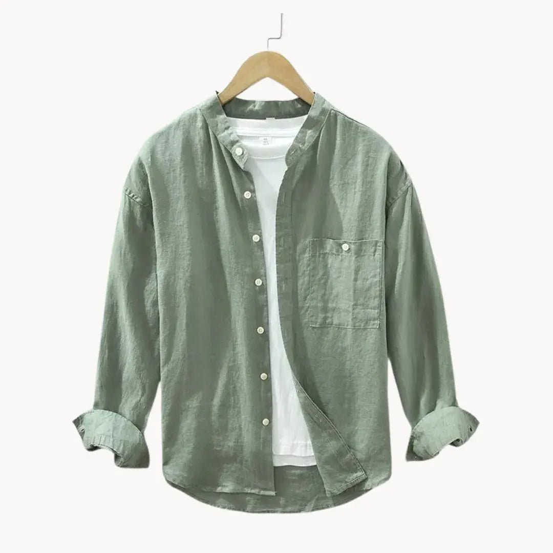Men's Linen Shirt - Slim Fit Chest Pocket Straight Hem - Hudson Harper - Men Shirt