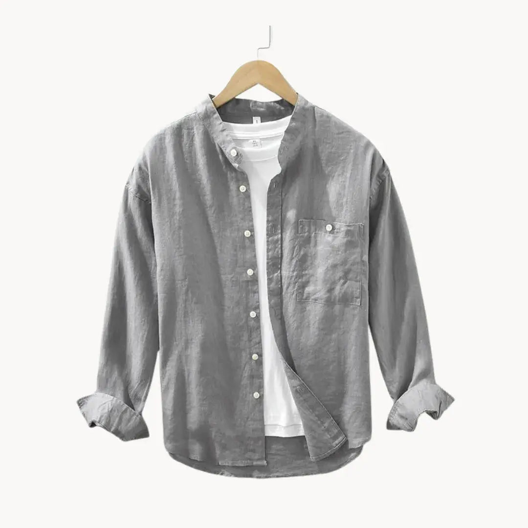 Men's Linen Shirt - Slim Fit Chest Pocket Straight Hem - Hudson Harper - Men Shirt