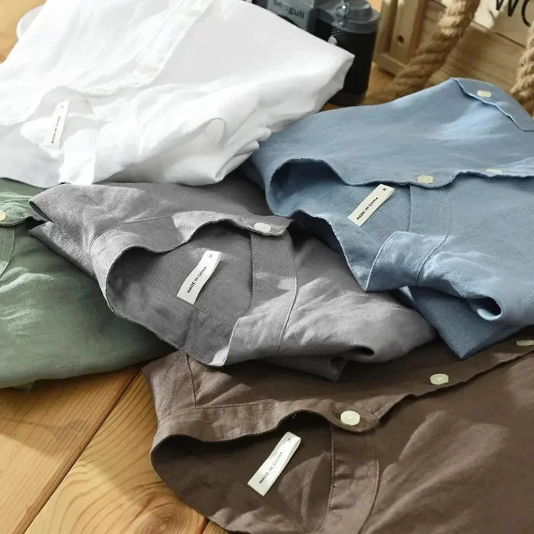 Men's Linen Shirt - Slim Fit Chest Pocket Straight Hem - Hudson Harper - Men Shirt