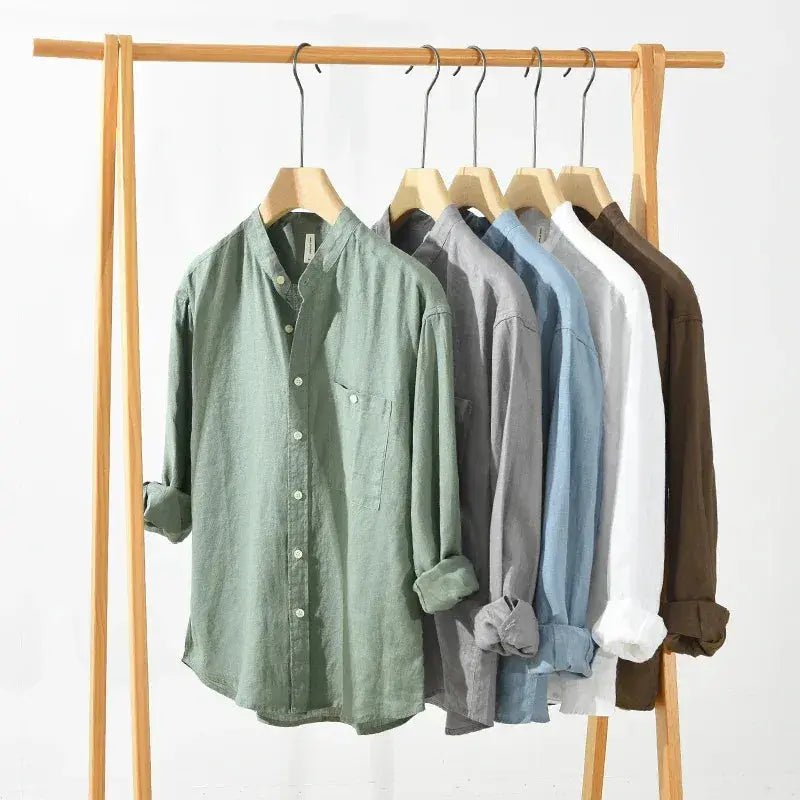 Men's Linen Shirt - Slim Fit Chest Pocket Straight Hem - Hudson Harper - Men Shirt