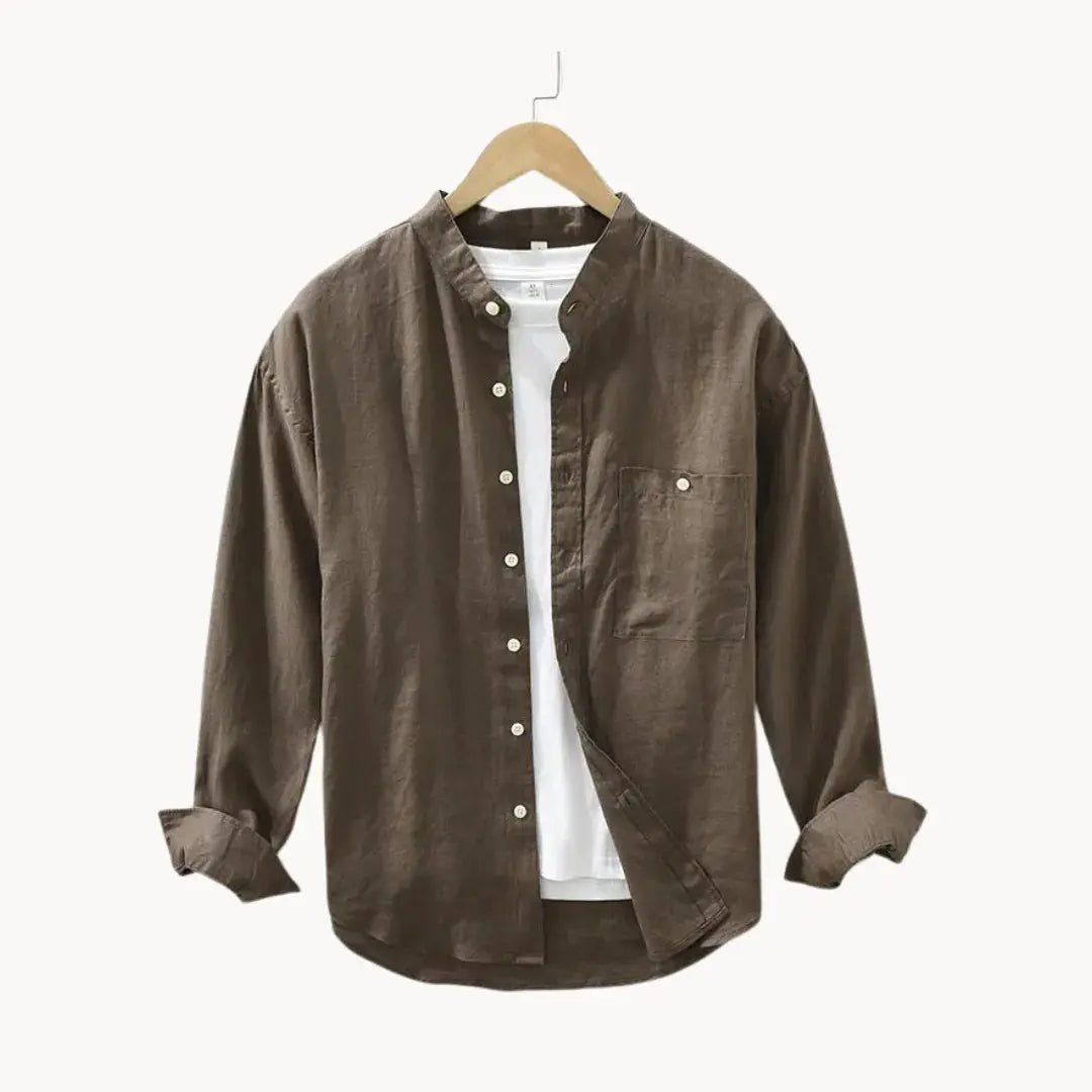 Men's Linen Shirt - Slim Fit Chest Pocket Straight Hem - Hudson Harper - Men Shirt