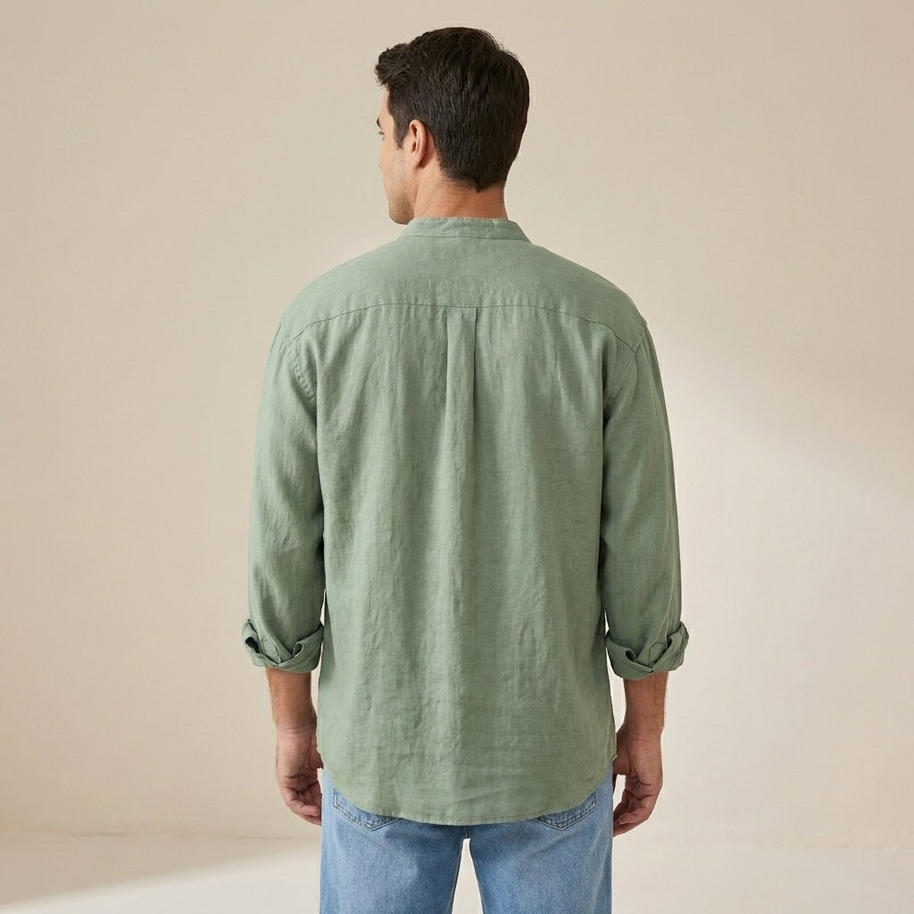 Men's Linen Shirt - Slim Fit Chest Pocket Straight Hem - Hudson Harper - Men Shirt