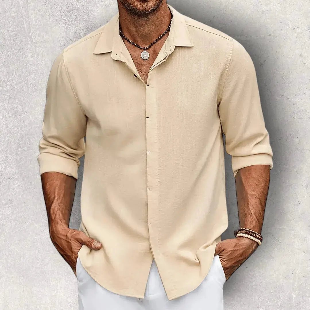 Men's Linen Shirt - Slim Fit Tailored Cut Structured Design - Hudson Harper - Men Shirt