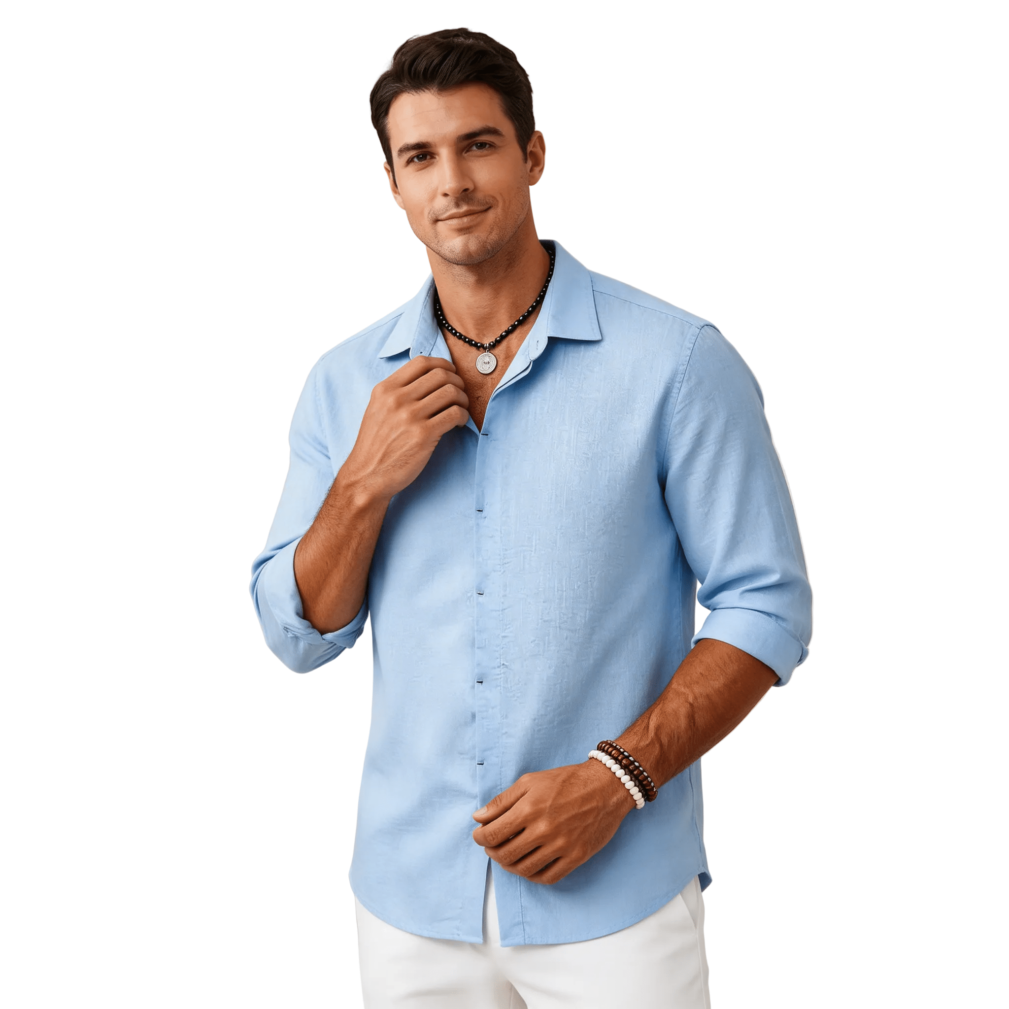 Men's Linen Shirt - Slim Fit Tailored Cut Structured Design - Hudson Harper - Men Shirt