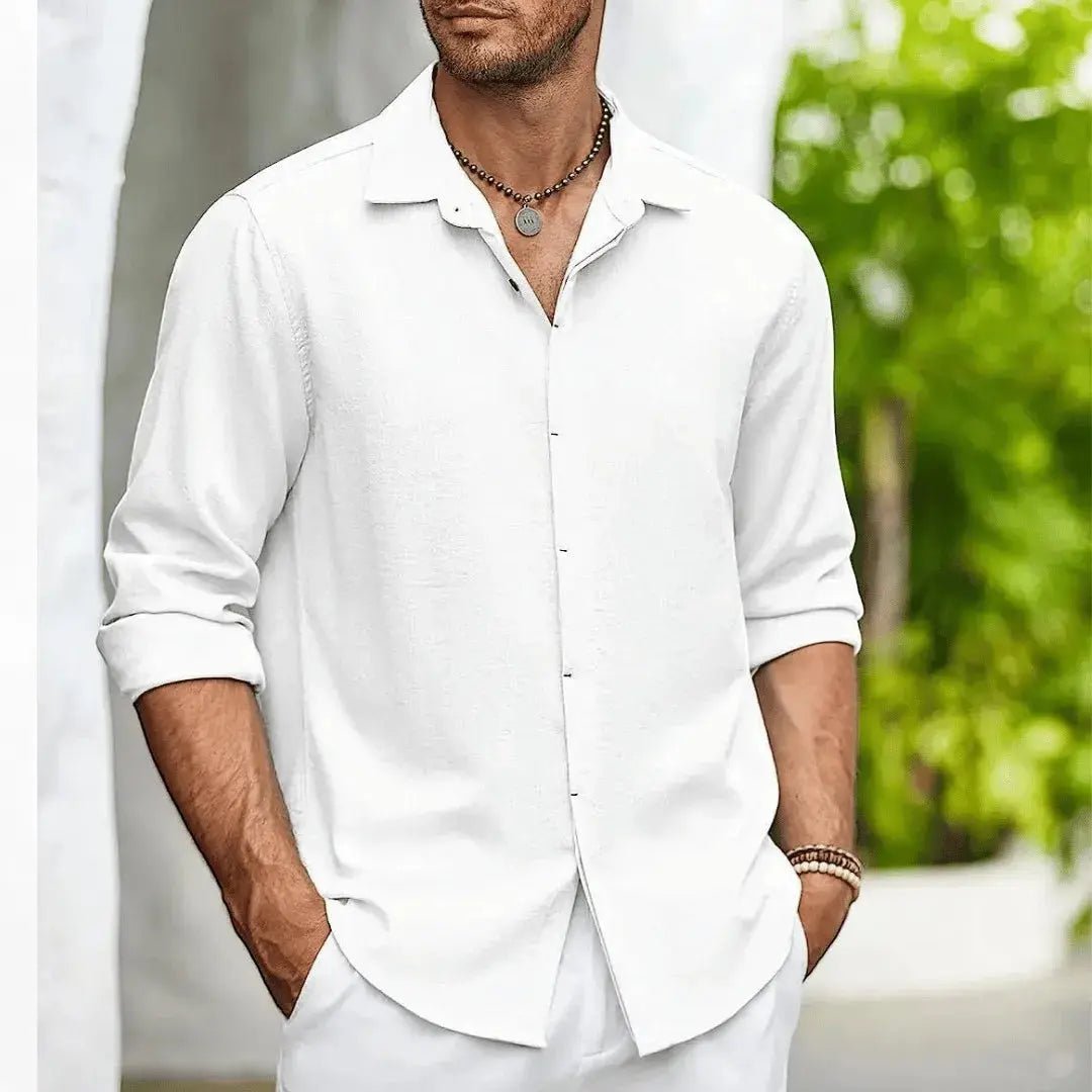 Men's Linen Shirt - Slim Fit Tailored Cut Structured Design - Hudson Harper - Men Shirt