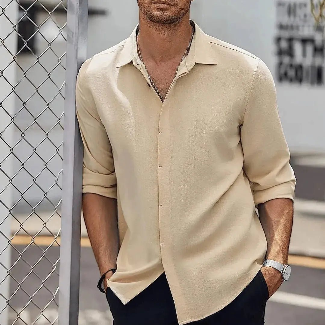 Men's Linen Shirt - Slim Fit Tailored Cut Structured Design - Hudson Harper - Men Shirt