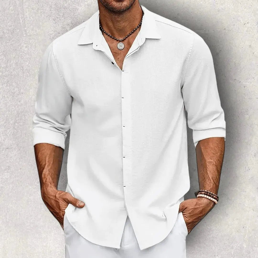 Men's Linen Shirt - Slim Fit Tailored Cut Structured Design - Hudson Harper - Men Shirt