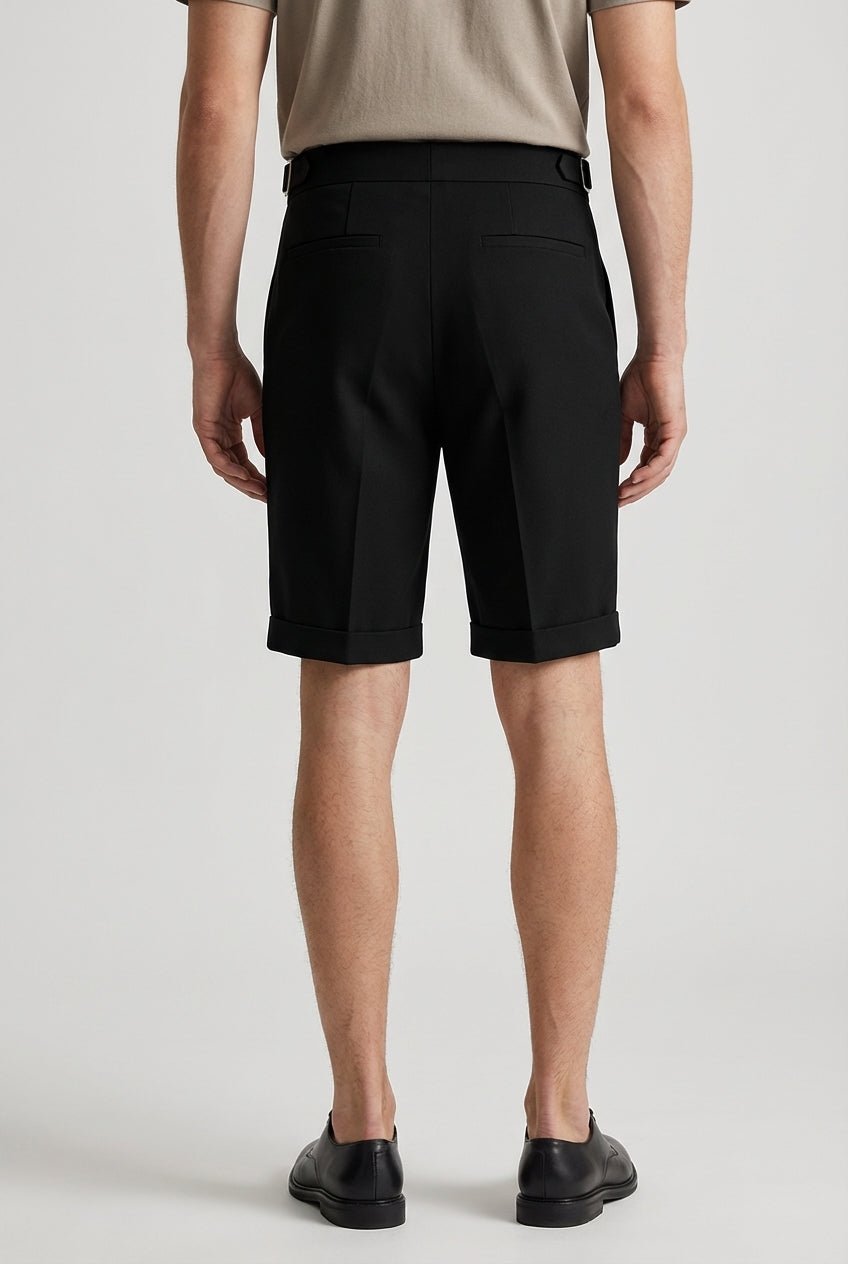 Men's Linen Shorts - Front Pleats Turn - Up Hem Side Buckle Closure - Hudson Harper - Men Shorts