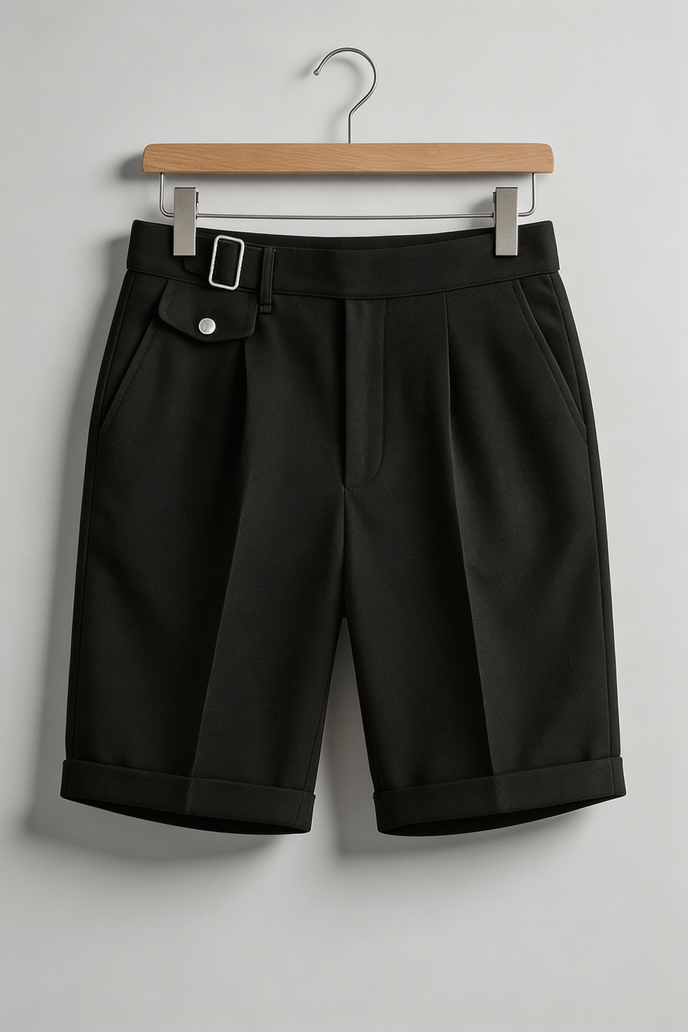 Men's Linen Shorts - Front Pleats Turn - Up Hem Side Buckle Closure - Hudson Harper - Men Shorts