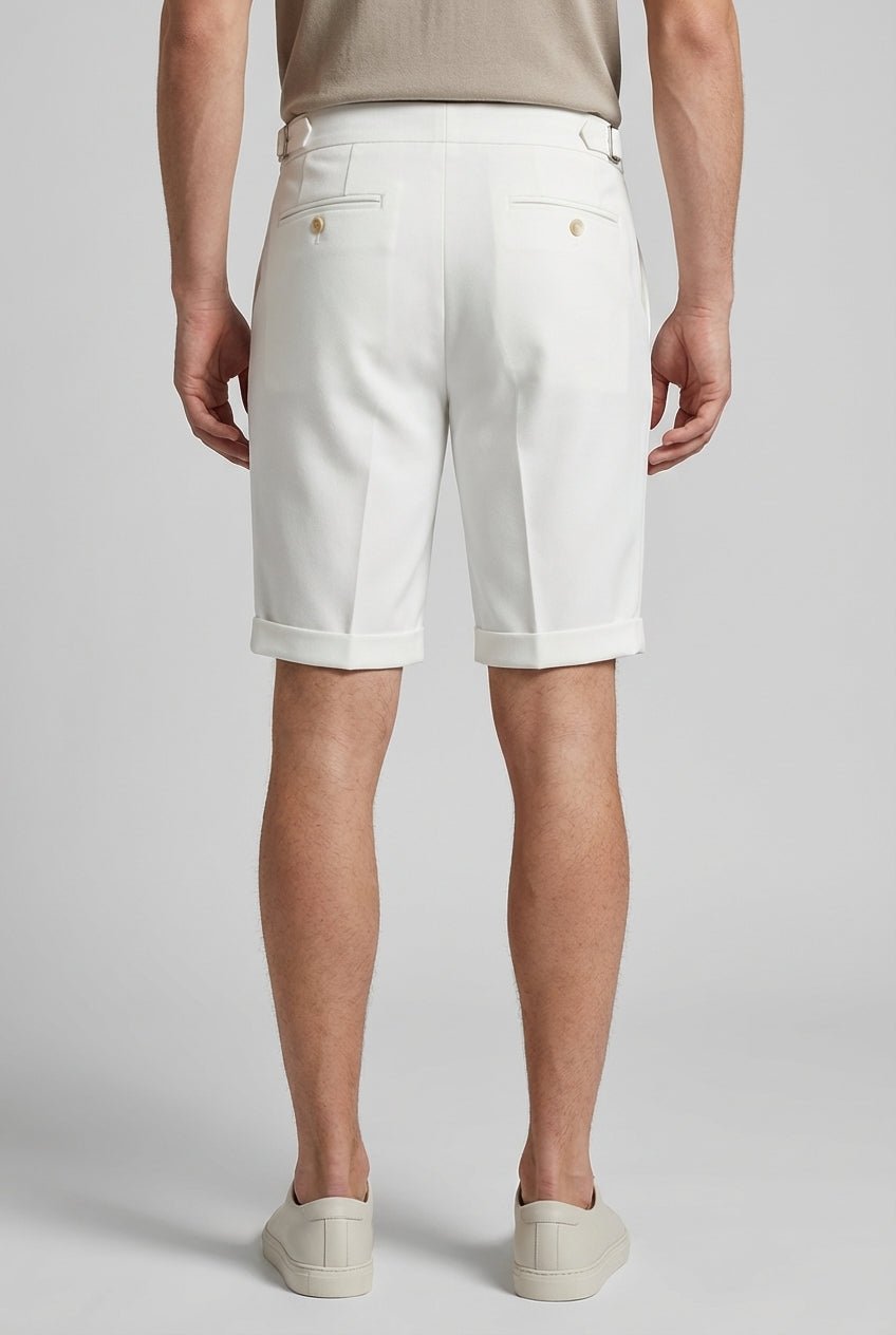 Men's Linen Shorts - Front Pleats Turn - Up Hem Side Buckle Closure - Hudson Harper - Men Shorts