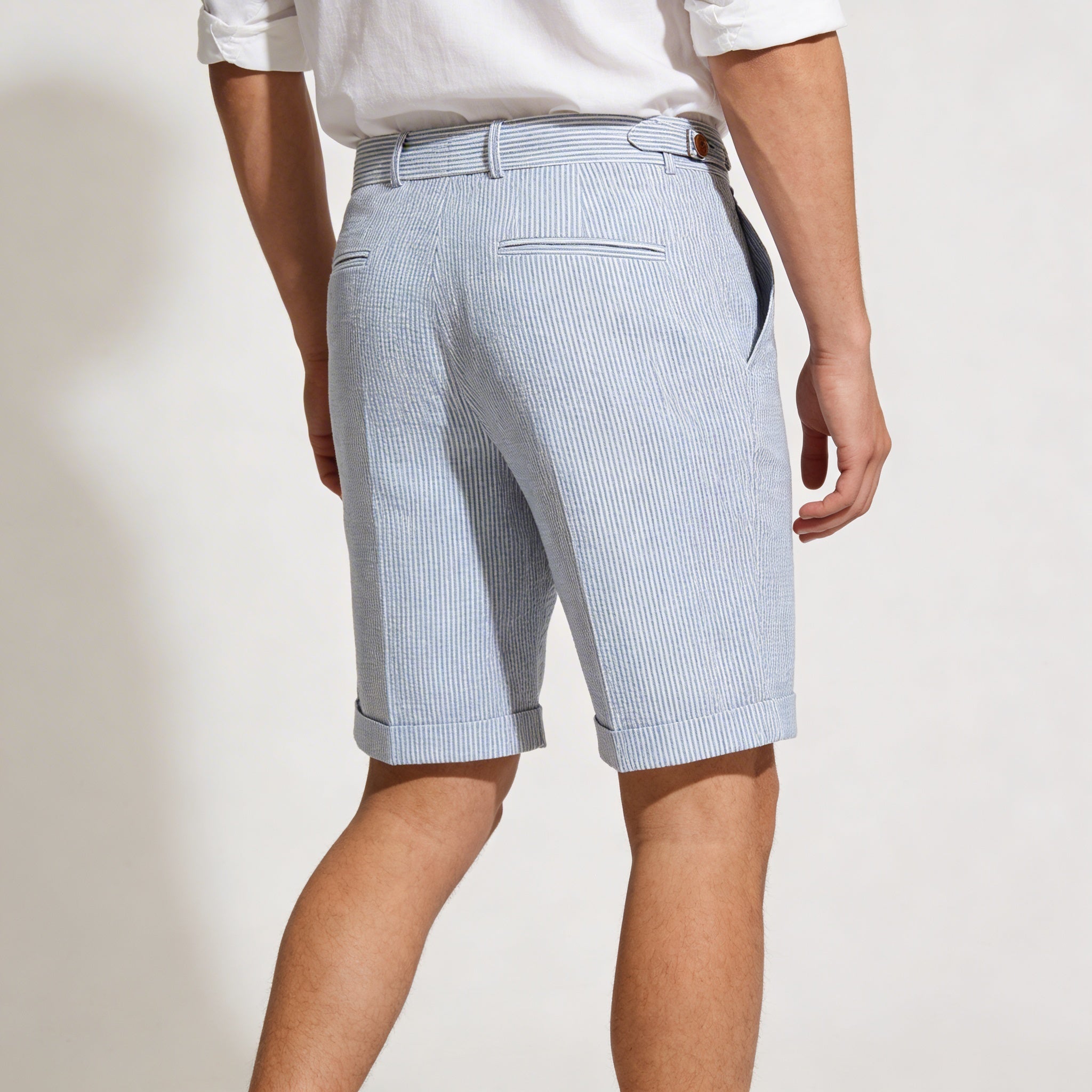 Men's Linen Shorts - High Waist Front Pleats Button Closure - Hudson Harper - Men Shorts