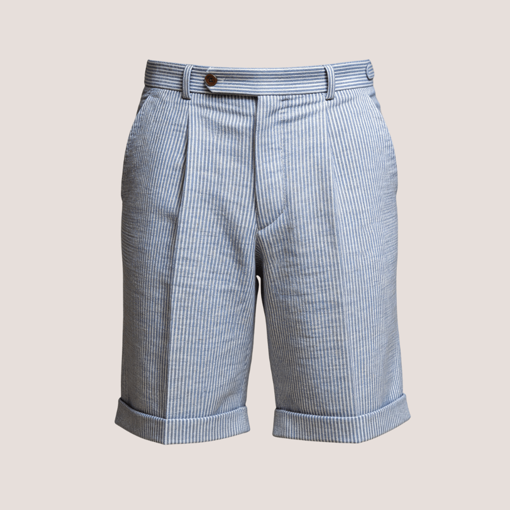 Men's Linen Shorts - High Waist Front Pleats Button Closure - Hudson Harper - Men Shorts