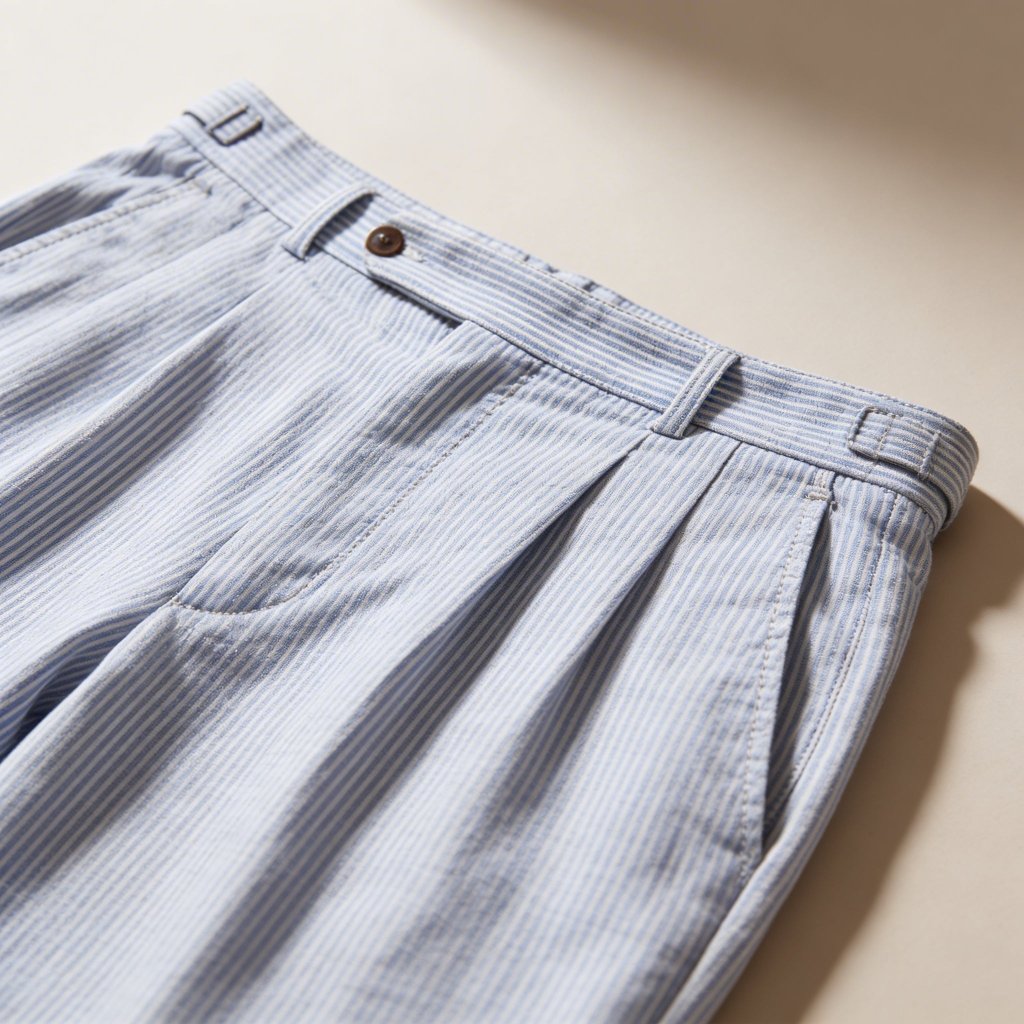 Men's Linen Shorts - High Waist Front Pleats Button Closure - Hudson Harper - Men Shorts