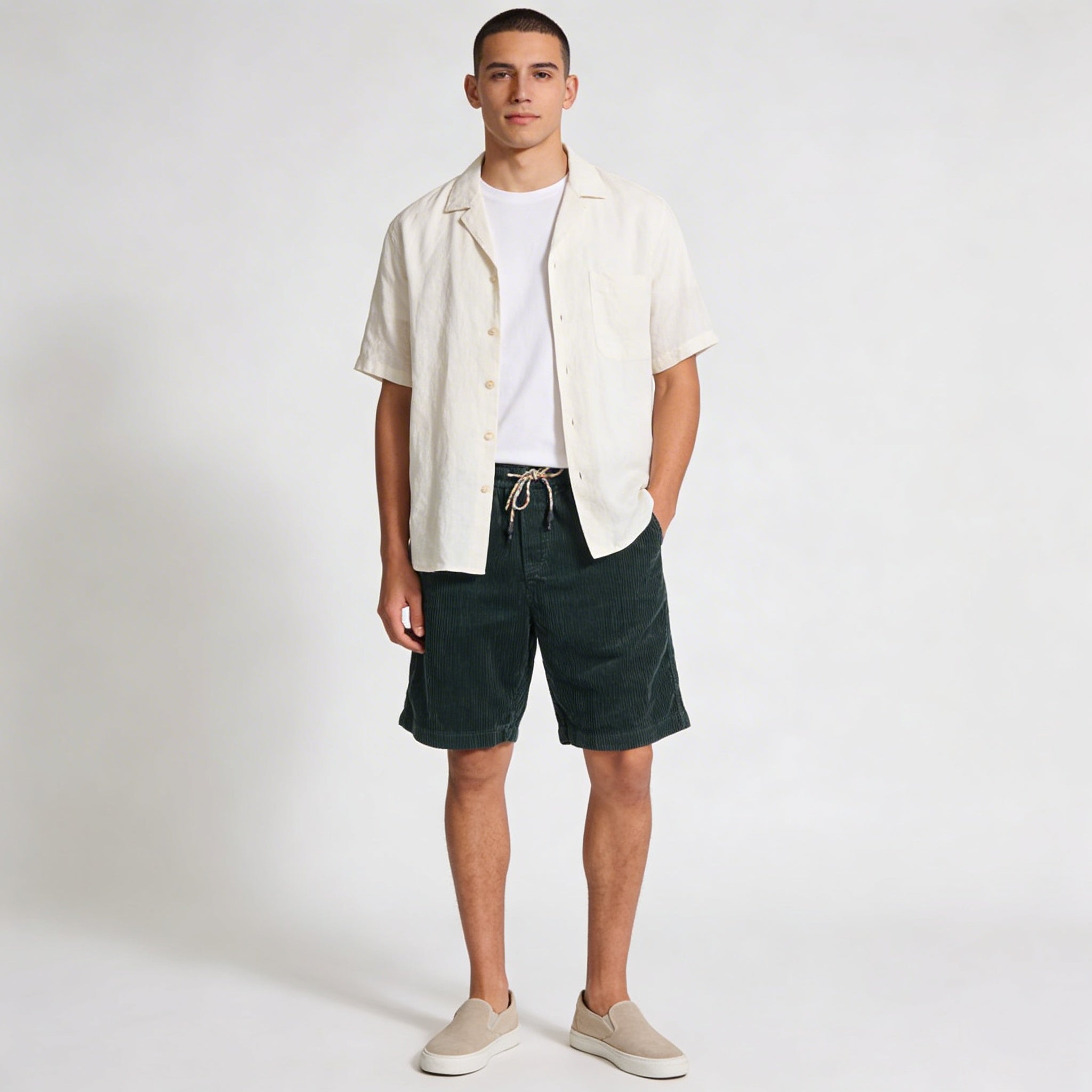 Men's Linen Shorts - Relaxed Fit Above Knee Elastic Waistband - Hudson Harper - Men Shorts