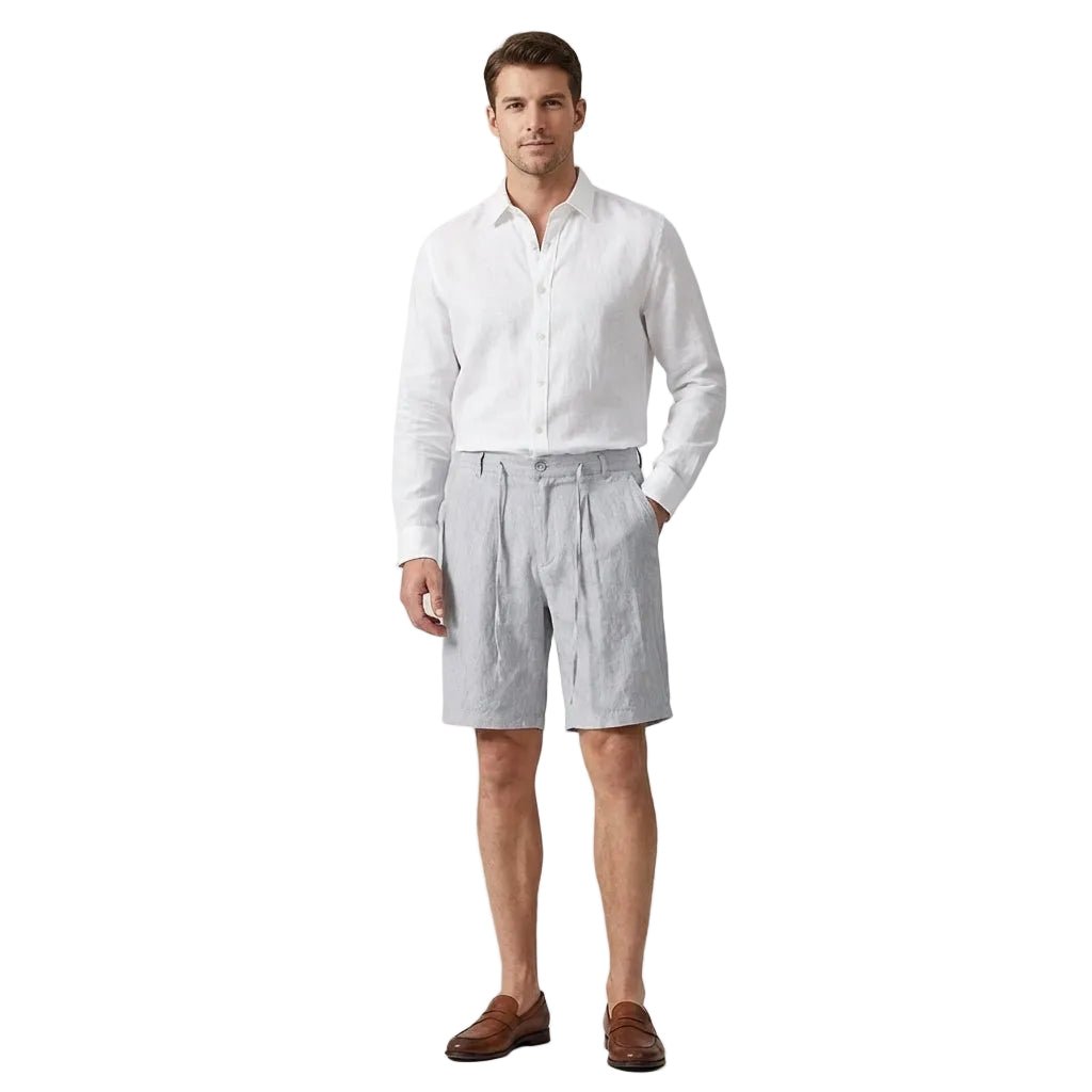 Men's Linen Shorts - Relaxed Fit Drawstring Waist Button Closure - Hudson Harper - Men Shorts