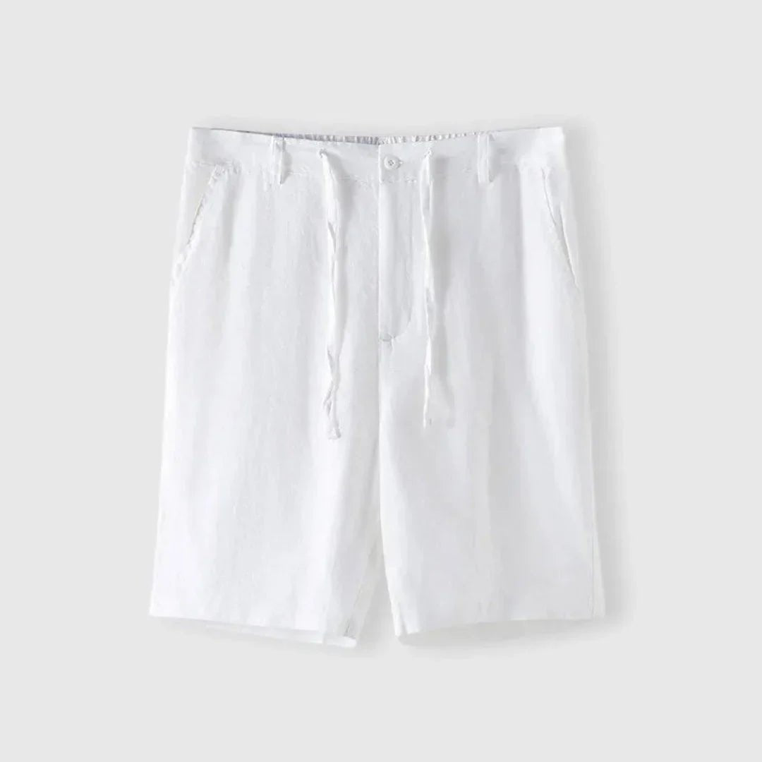 Men's Linen Shorts - Relaxed Fit Drawstring Waist Button Closure - Hudson Harper - Men Shorts