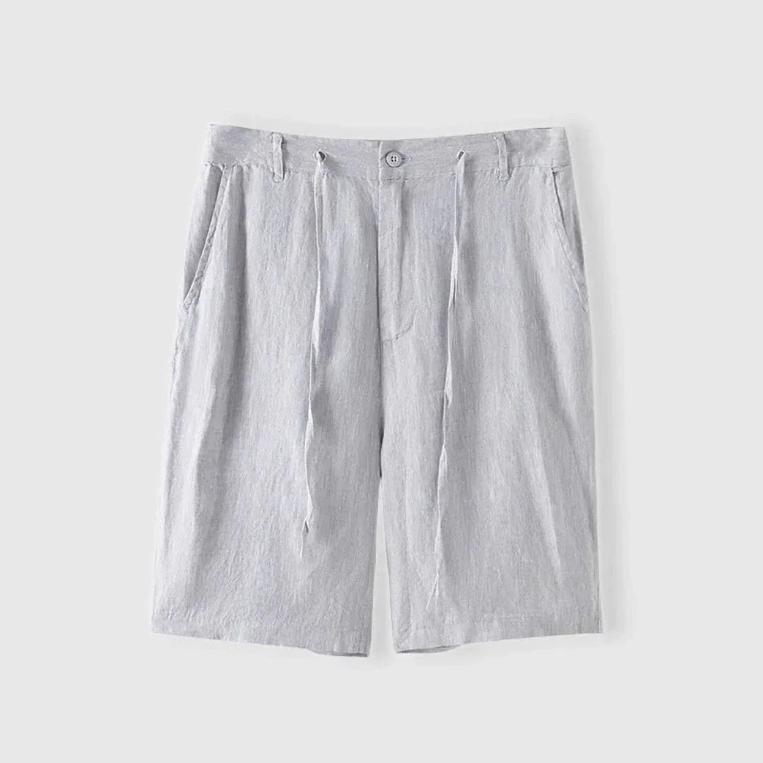 Men's Linen Shorts - Relaxed Fit Drawstring Waist Button Closure - Hudson Harper - Men Shorts
