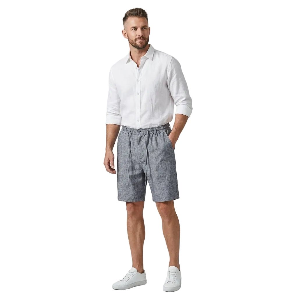 Men's Linen Shorts - Relaxed Fit Elasticated Drawstring Waistband - Hudson Harper - Men Shorts