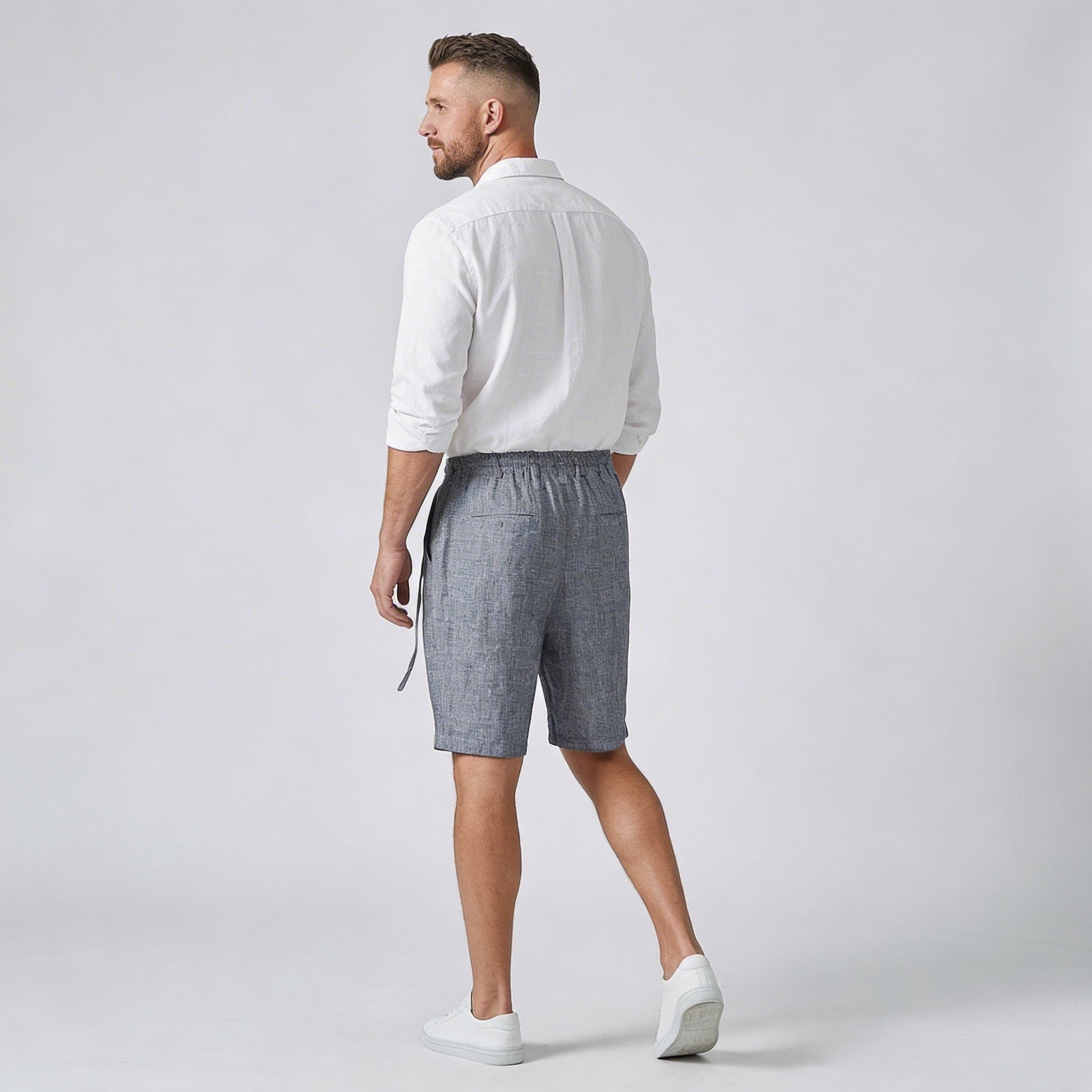 Men's Linen Shorts - Relaxed Fit Elasticated Drawstring Waistband - Hudson Harper - Men Shorts