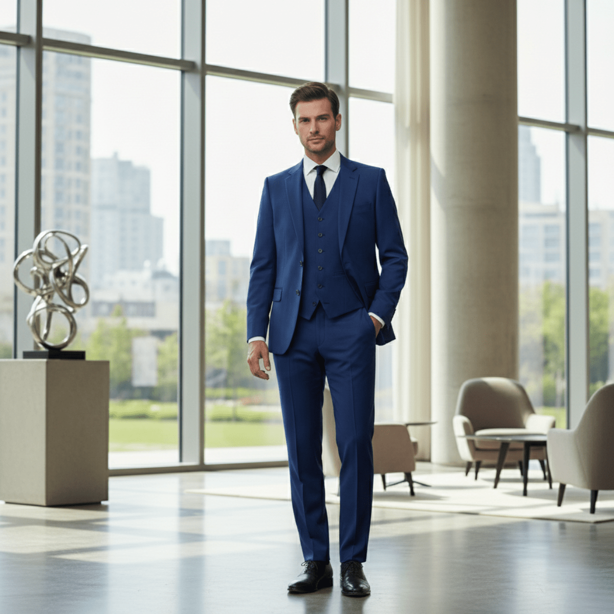 Men's Linen Suit Set - Slim Fit Three - Piece Front Closure - Hudson Harper - Men Suit