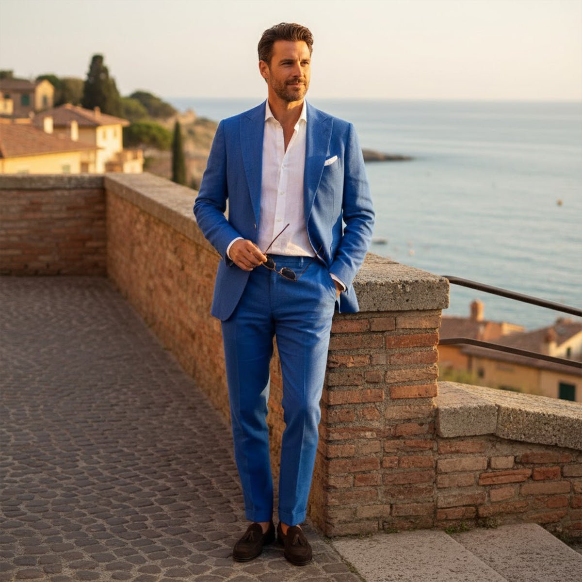 Men's Linen Suit - Tailored Fit Textured Jacket & Trousers - Hudson Harper - Men Suit