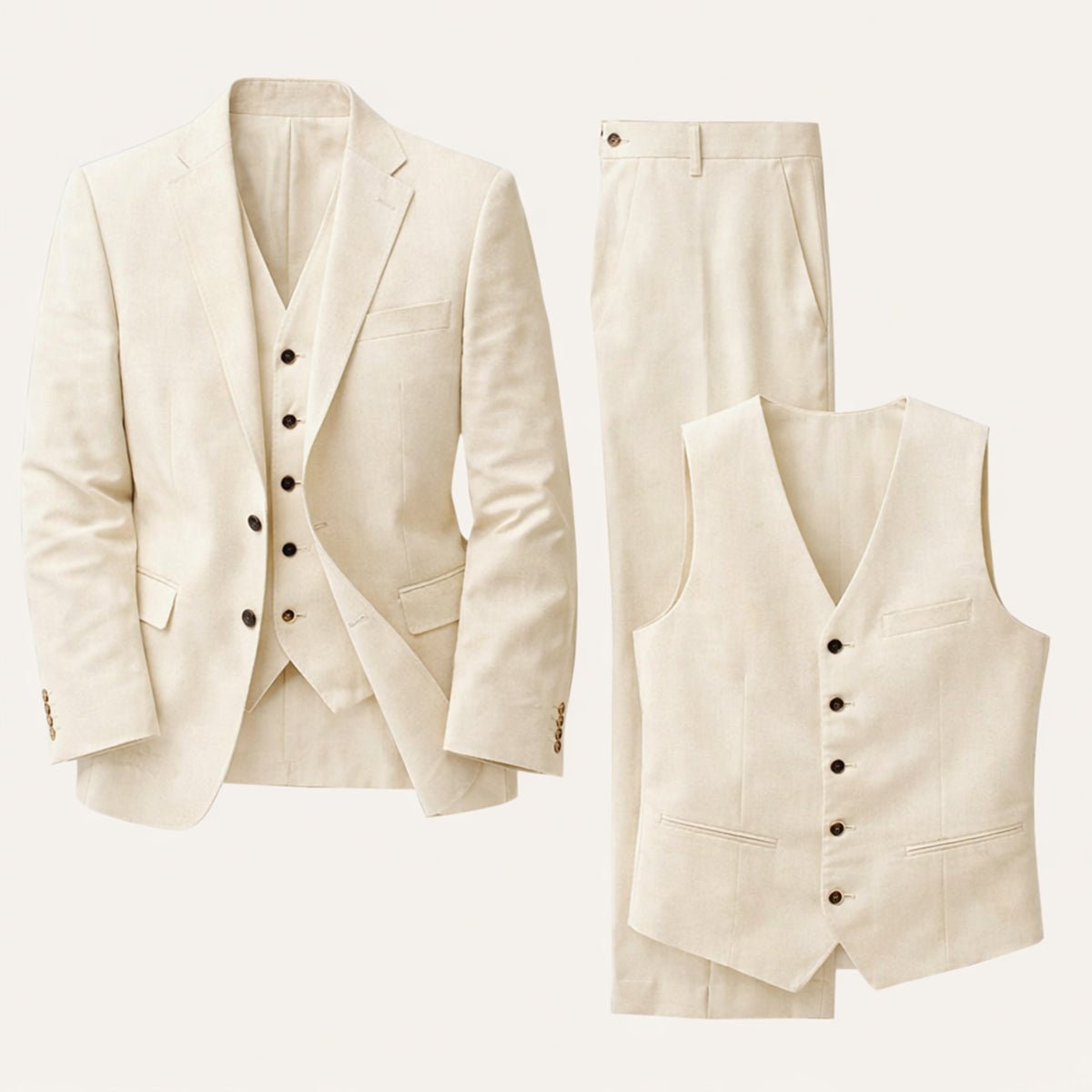 Men's Linen Three - Piece Suit - Tailored Fit Jacket Waistcoat & Trousers - Hudson Harper - Men Suit