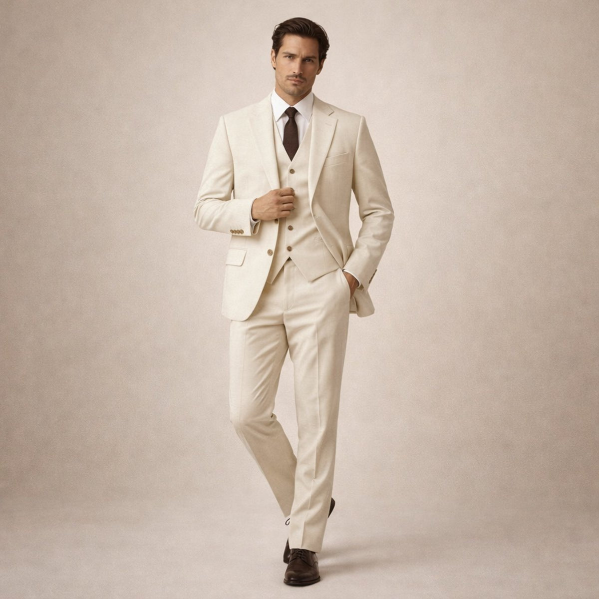 Men's Linen Three - Piece Suit - Tailored Fit Jacket Waistcoat & Trousers - Hudson Harper - Men Suit