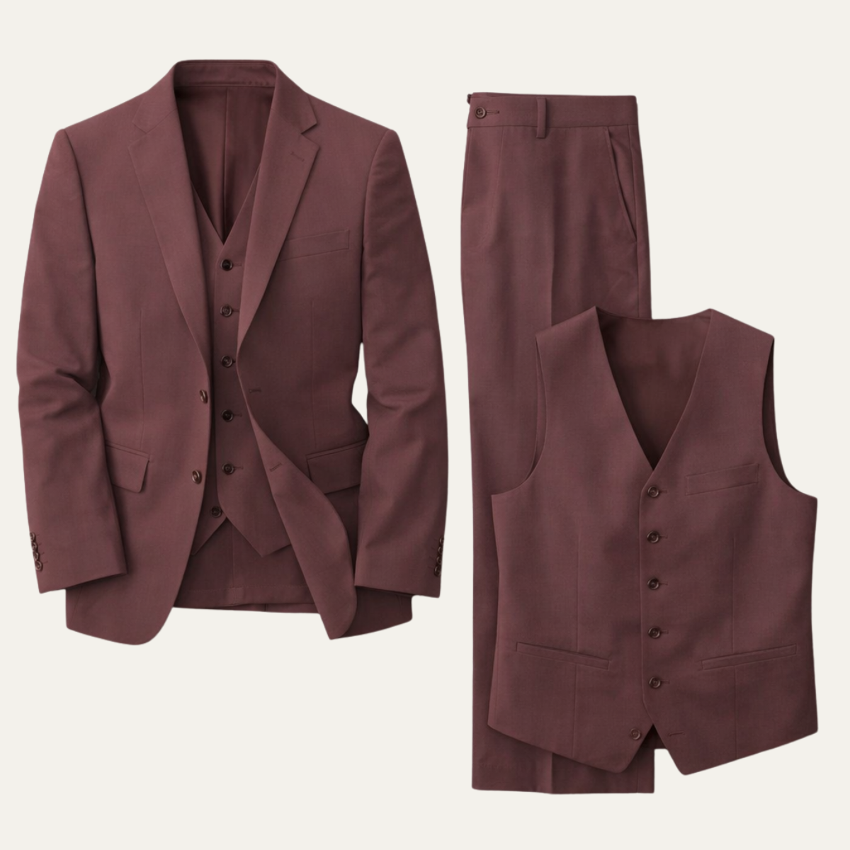 Men's Three-Piece Suit - Tailored Fit Jacket Waistcoat & Trousers