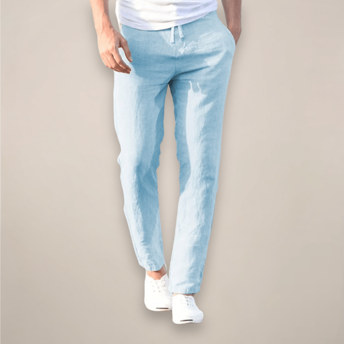 Men's Linen Trousers - Relaxed Fit Long Length Elastic Waistband - Hudson Harper - Men Pants