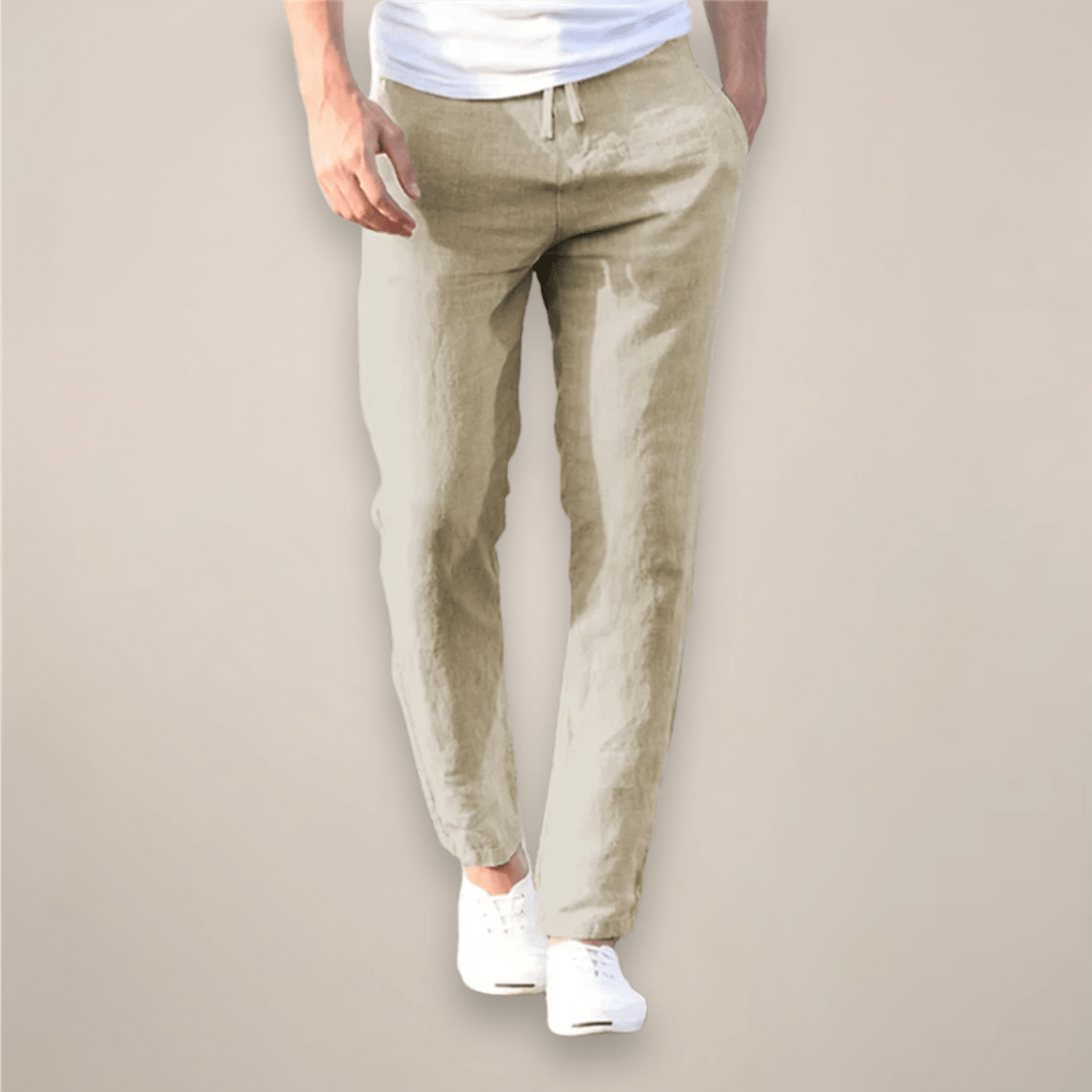 Men's Linen Trousers - Relaxed Fit Long Length Elastic Waistband - Hudson Harper - Men Pants