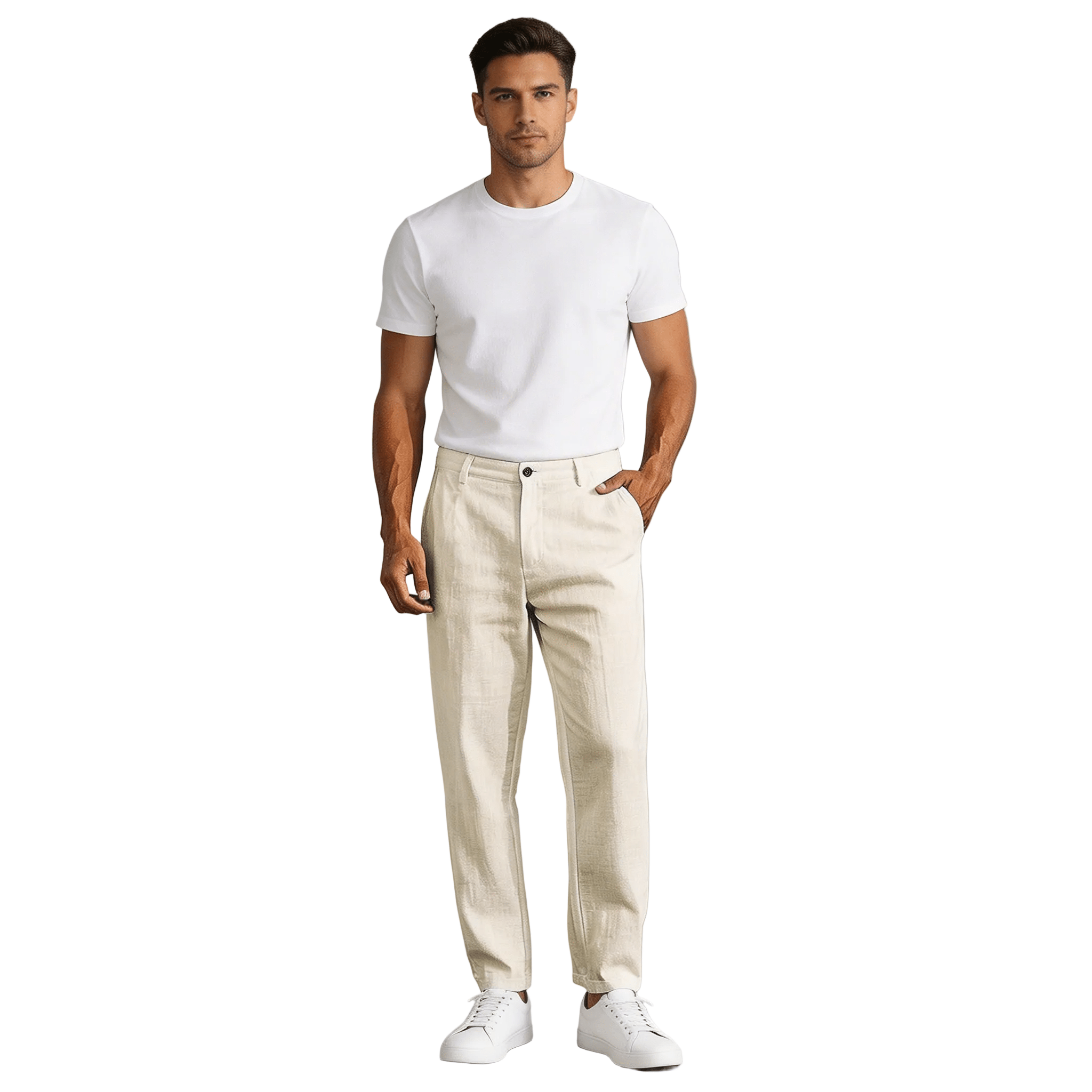 Men's Linen Trousers - Relaxed Fit Straight Leg Button & Zip Closure - Hudson Harper - Men Pants