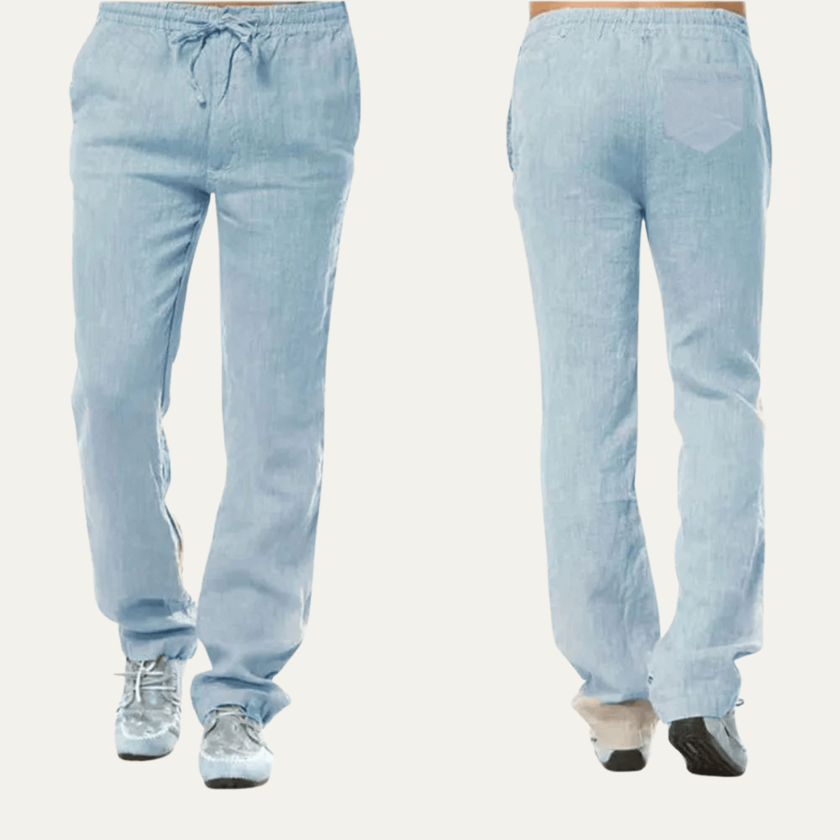 Men's Linen Trousers - Relaxed Fit Straight Leg Drawstring - Hudson Harper - Men Pants