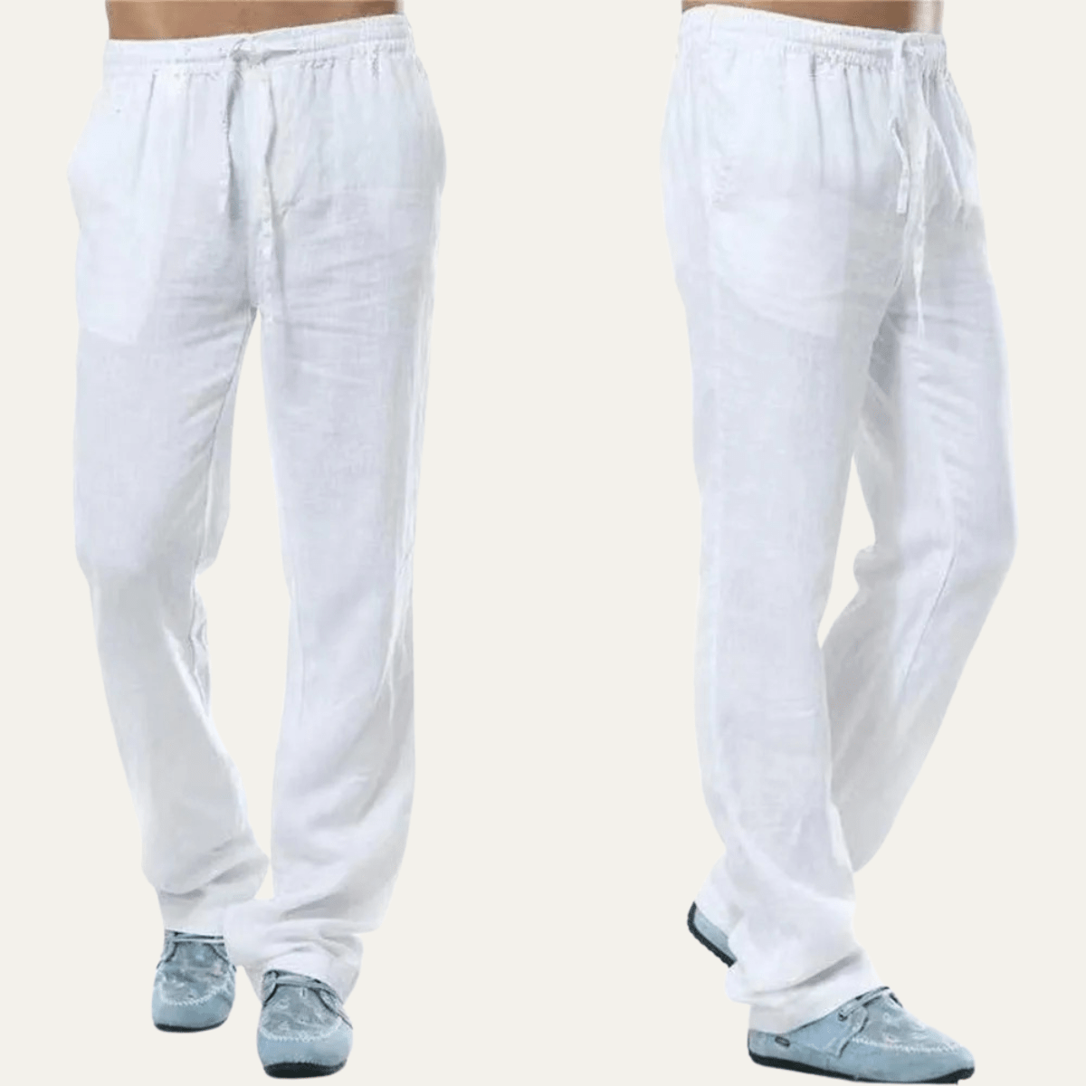 Men's Linen Trousers - Relaxed Fit Straight Leg Drawstring - Hudson Harper - Men Pants