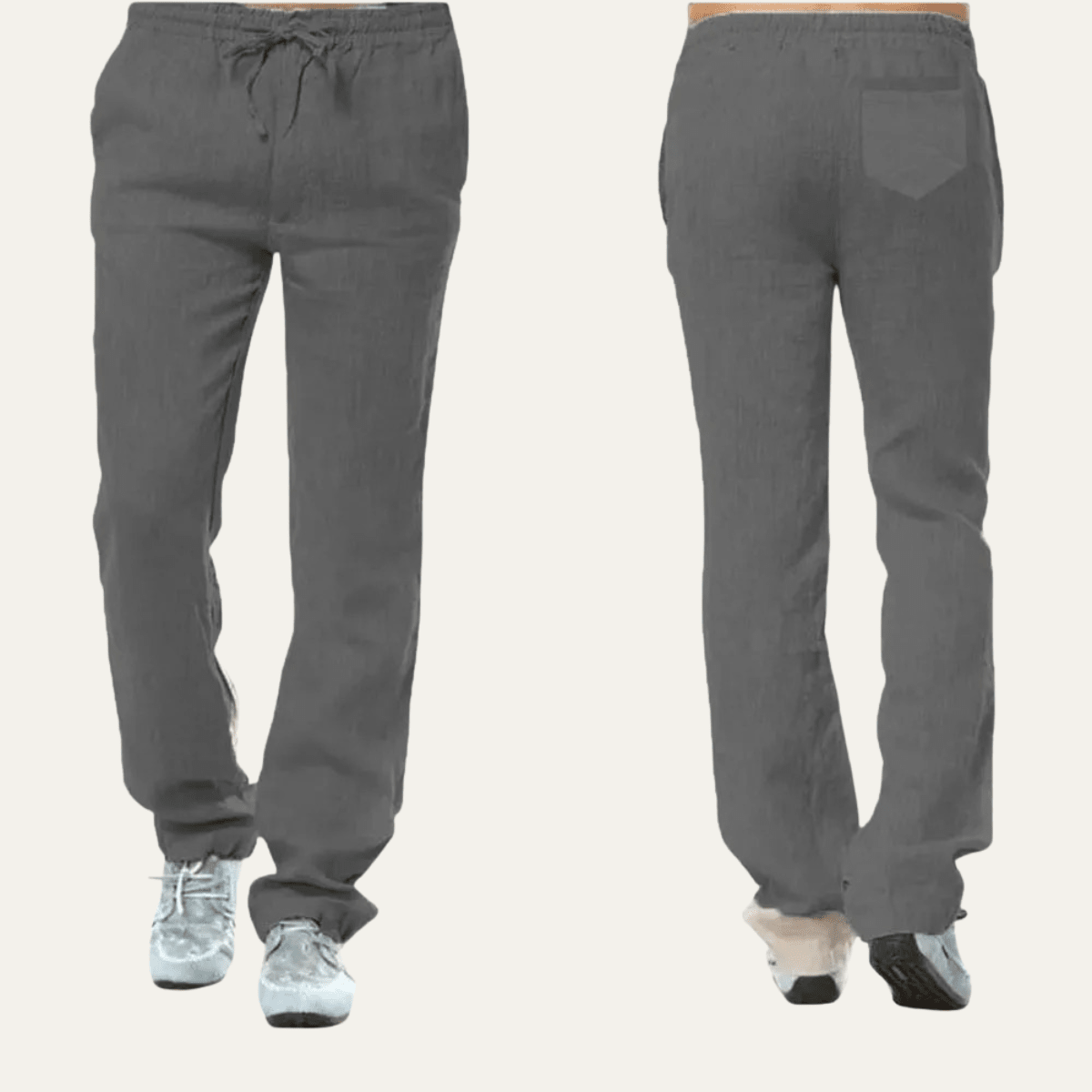 Men's Linen Trousers - Relaxed Fit Straight Leg Drawstring - Hudson Harper - Men Pants