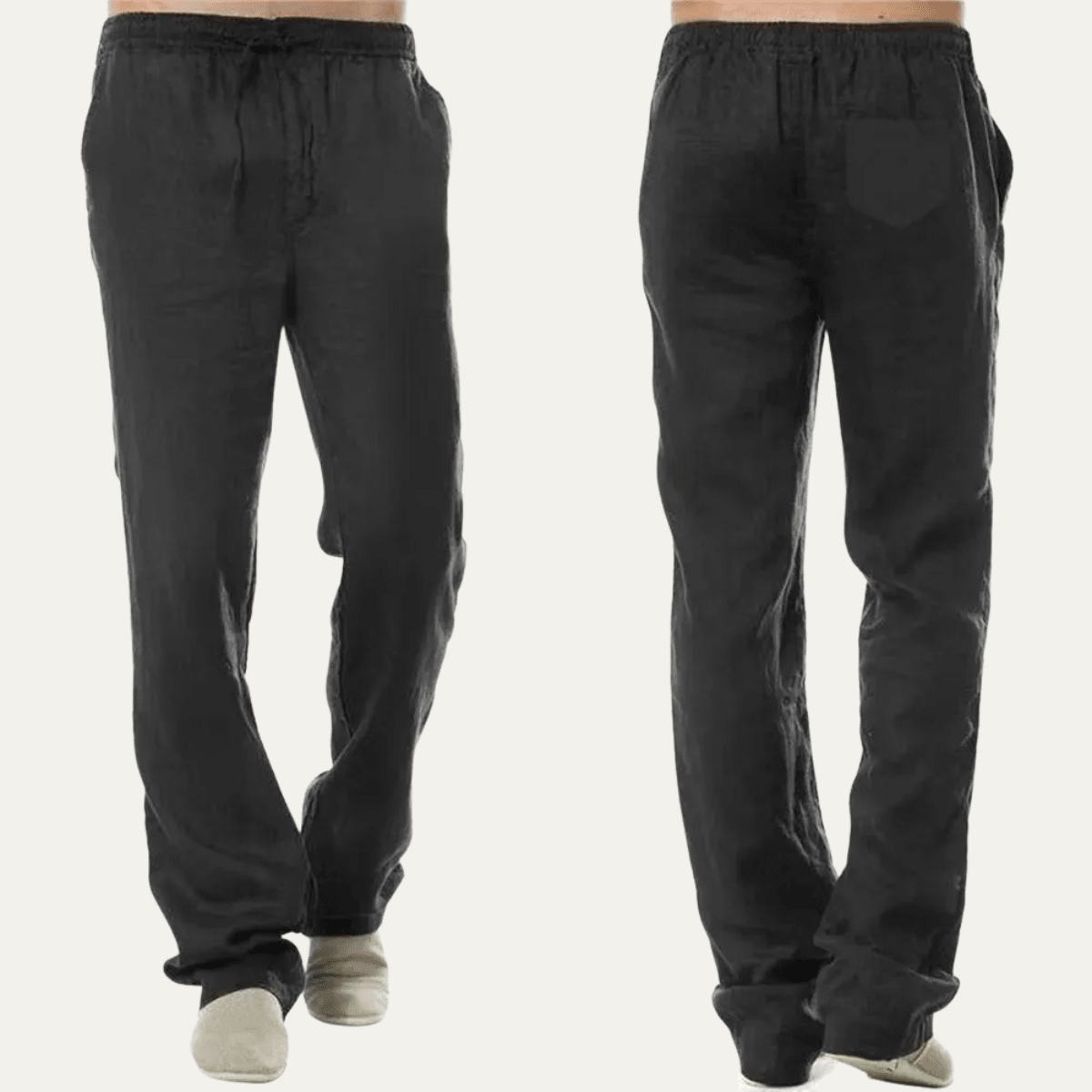 Men's Linen Trousers - Relaxed Fit Straight Leg Drawstring - Hudson Harper - Men Pants
