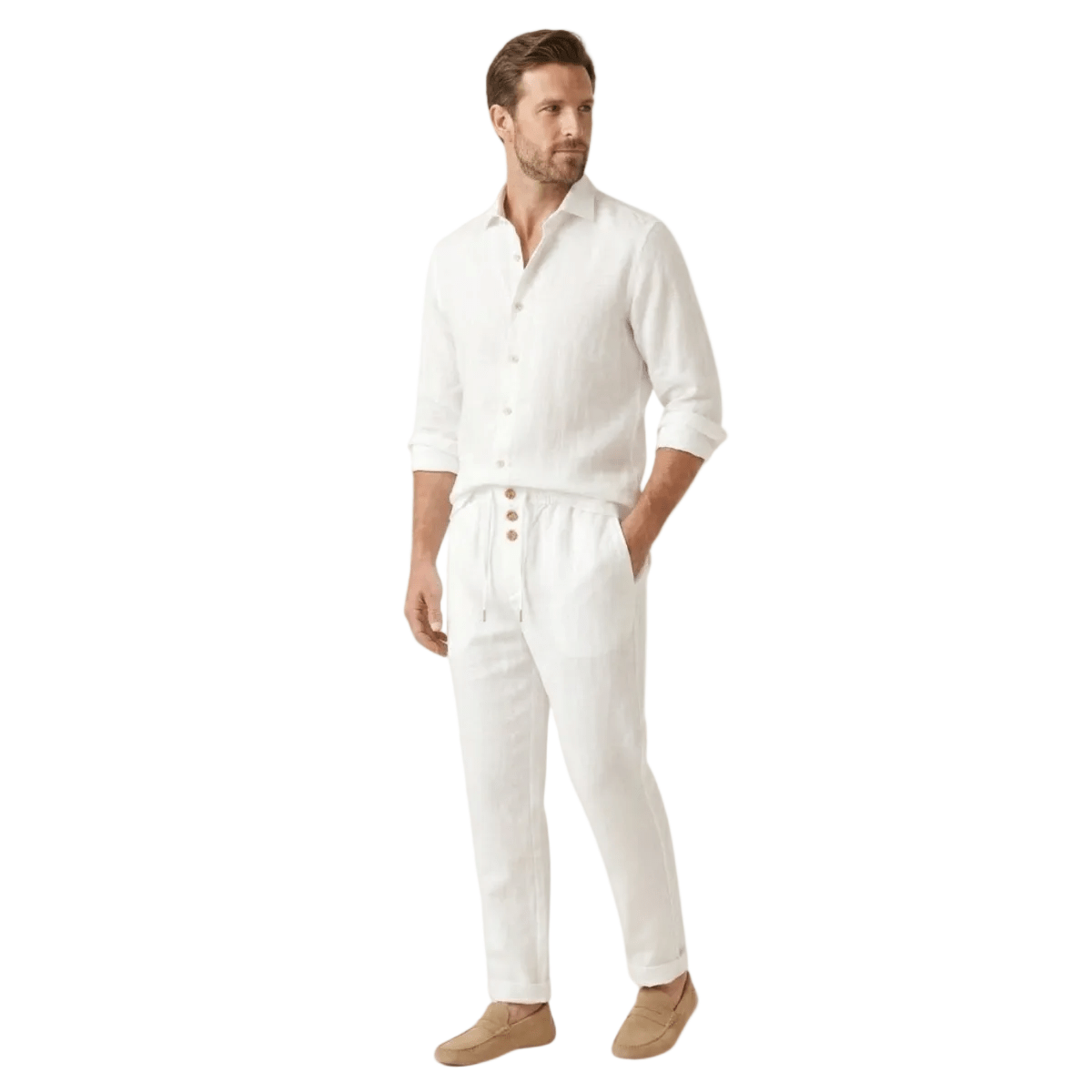 Men's Linen Trousers - Straight Leg Full Length Classic Fit - Hudson Harper - Men Pants