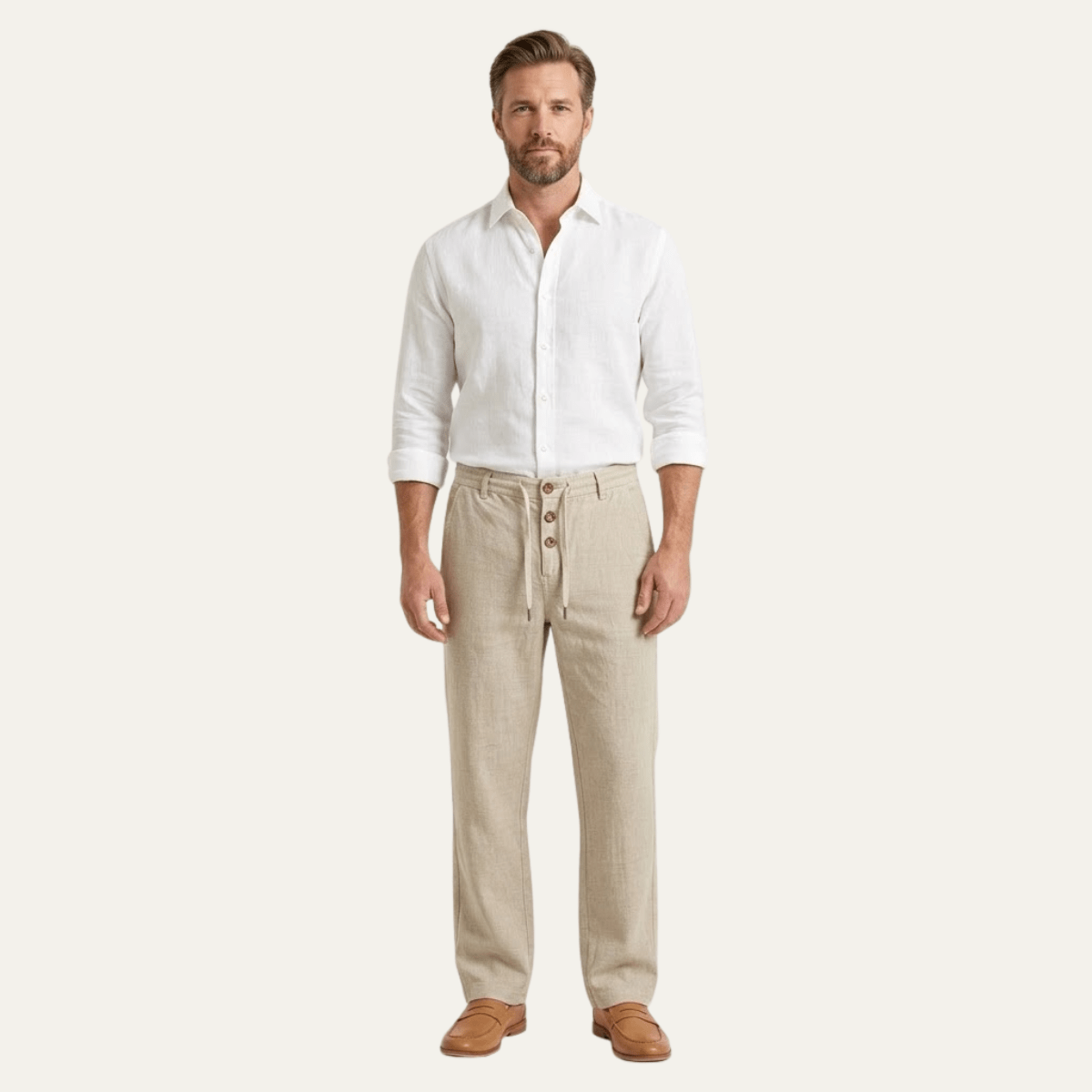 Men's Linen Trousers - Straight Leg Full Length Classic Fit - Hudson Harper - Men Pants