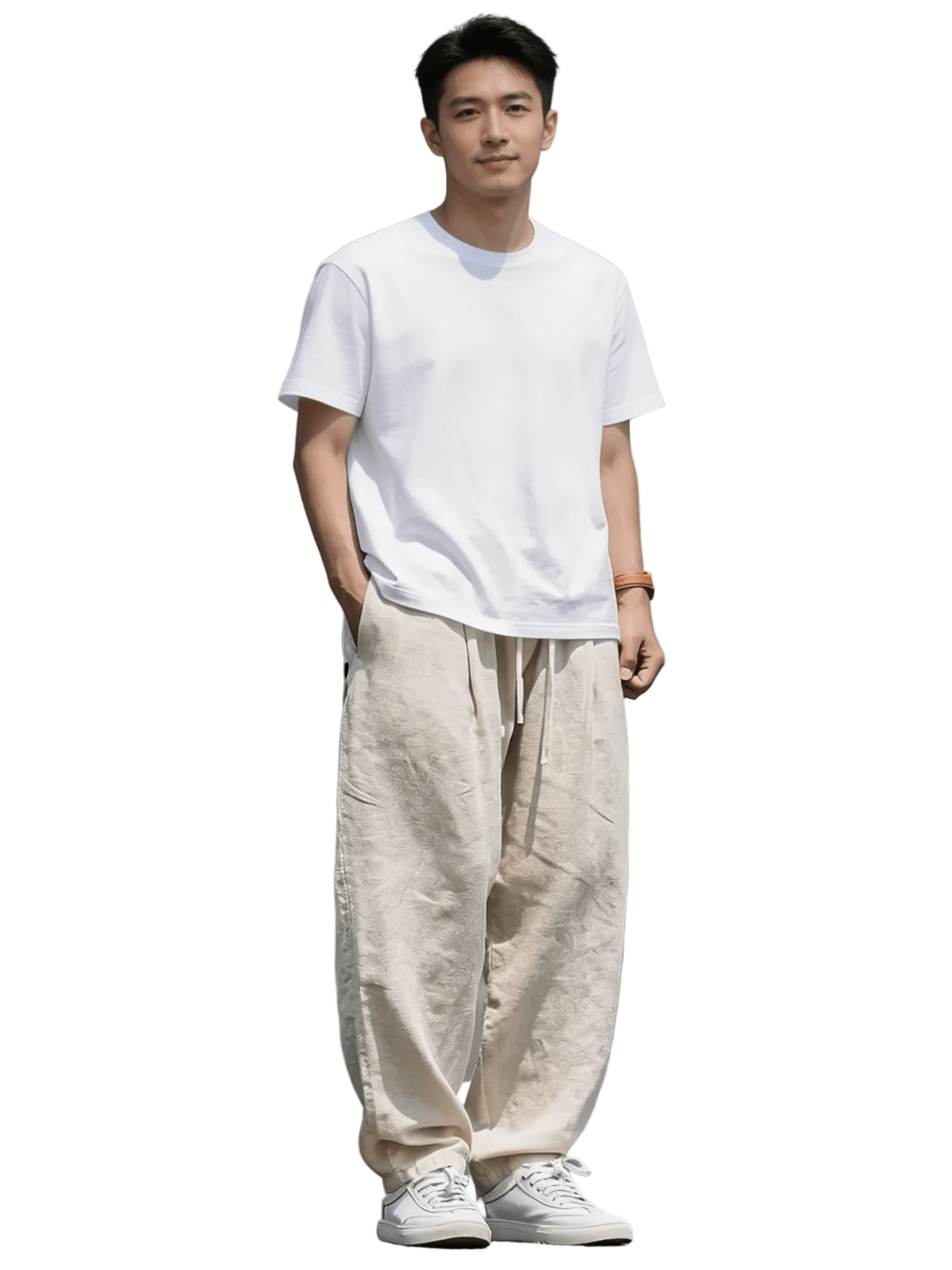 Men's Linen Trousers - Wide Leg Full Length Elastic Drawstring Waist - Hudson Harper - Men Pants