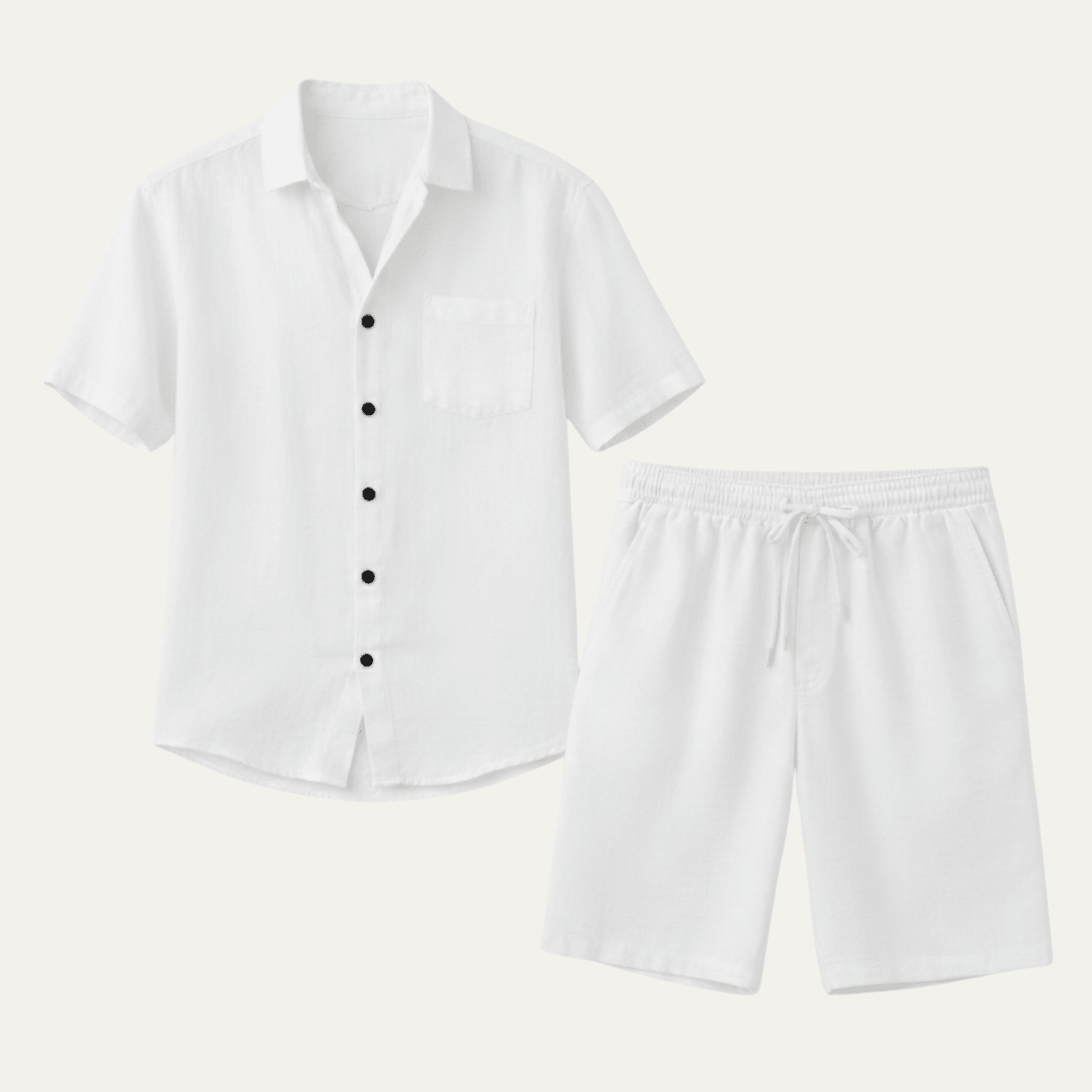 Men's Linen Two - Piece Set - Relaxed Fit Short Sleeve Button Shirt & Shorts - Hudson Harper - Men Set