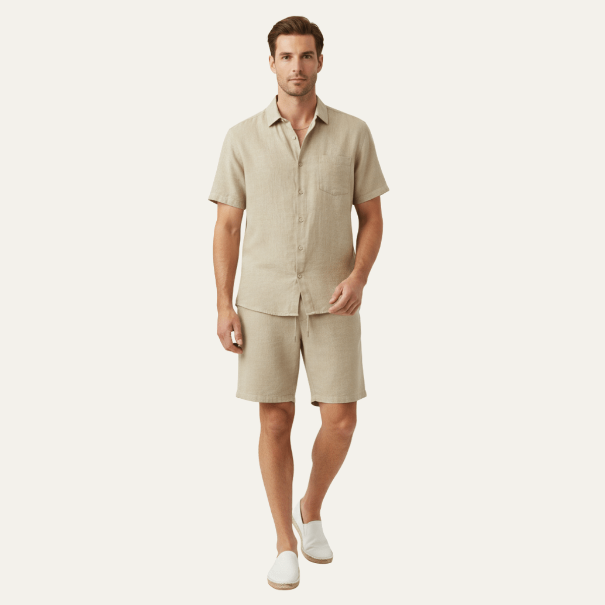 Men's Linen Two - Piece Set - Relaxed Fit Short Sleeve Button Shirt & Shorts - Hudson Harper - Men Set