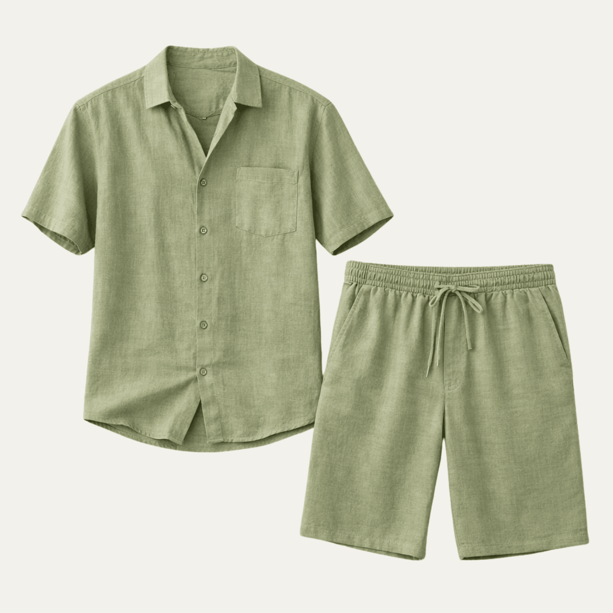 Men's Linen Two - Piece Set - Relaxed Fit Short Sleeve Button Shirt & Shorts - Hudson Harper - Men Set