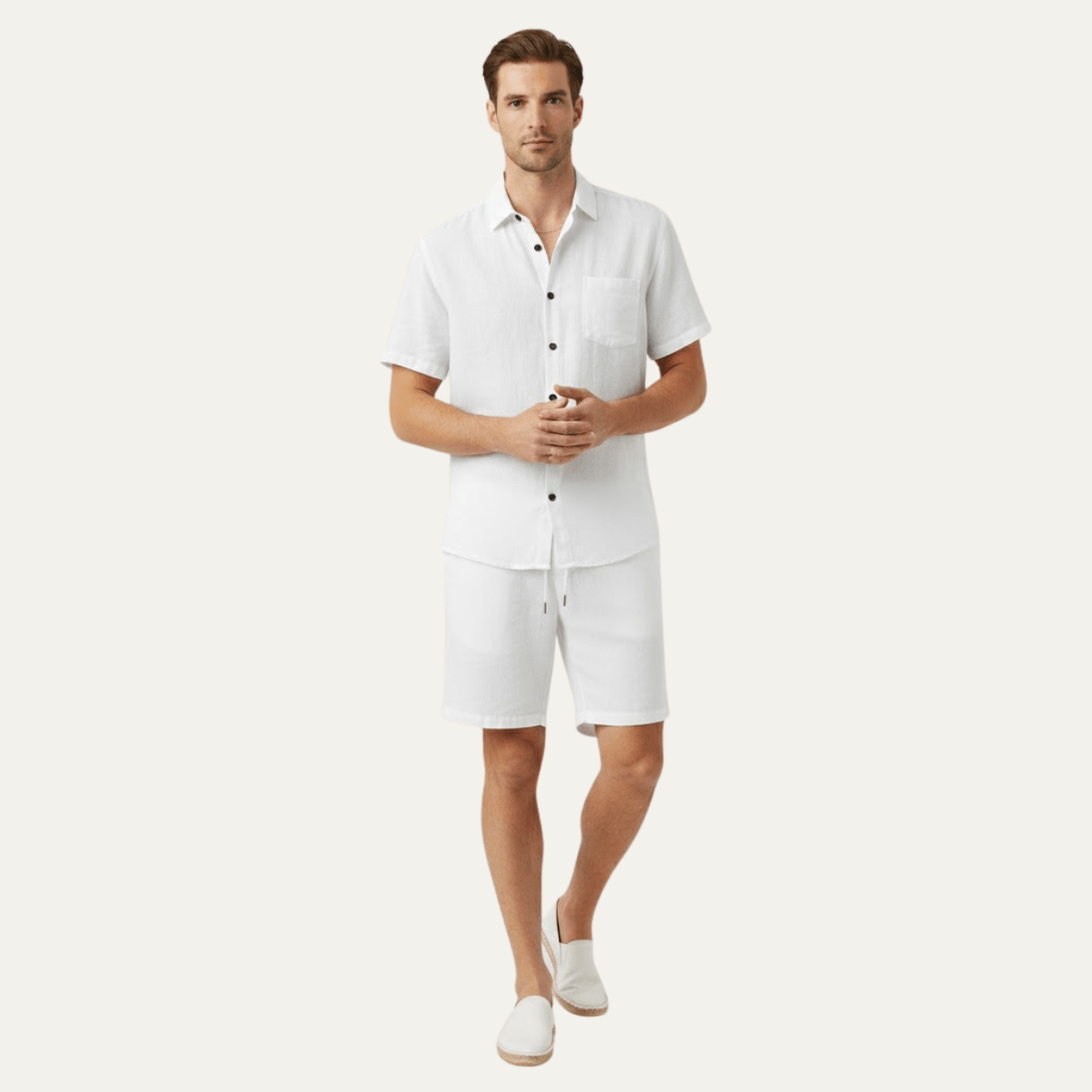 Men's Linen Two - Piece Set - Relaxed Fit Short Sleeve Button Shirt & Shorts - Hudson Harper - Men Set