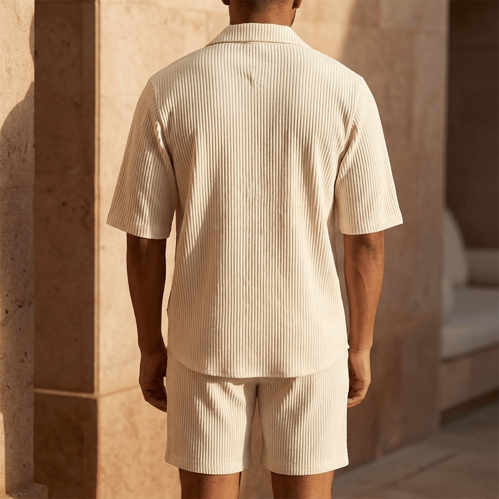 Men's Linen Two - Piece Set - Relaxed Fit Short Sleeve Open Collar & Trousers - Hudson Harper - Men Set