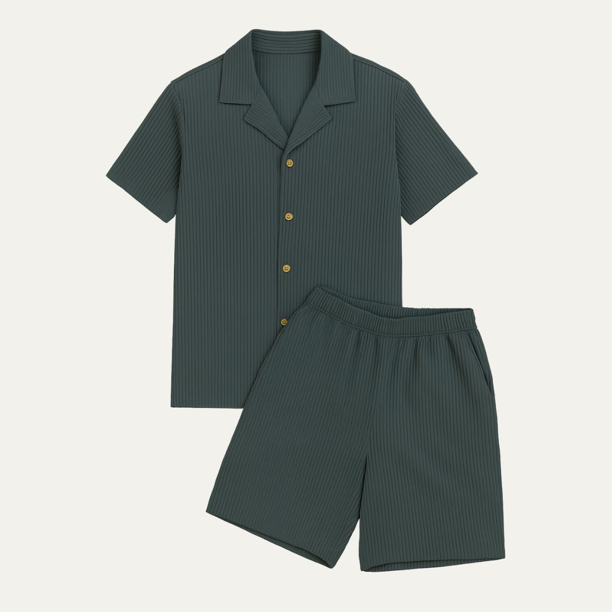 Men's Linen Two - Piece Set - Relaxed Fit Short Sleeve Open Collar & Trousers - Hudson Harper - Men Set