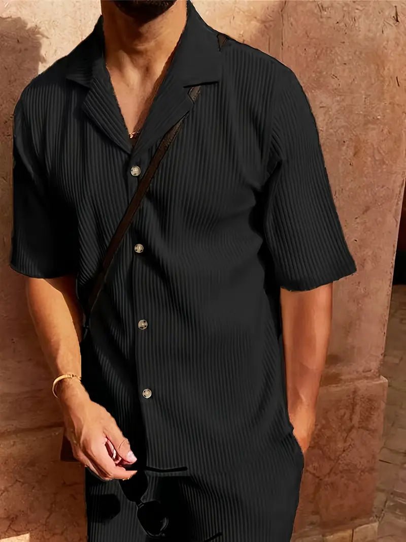 Men's Linen Two - Piece Set - Relaxed Fit Short Sleeve Open Collar & Trousers - Hudson Harper - Men Set