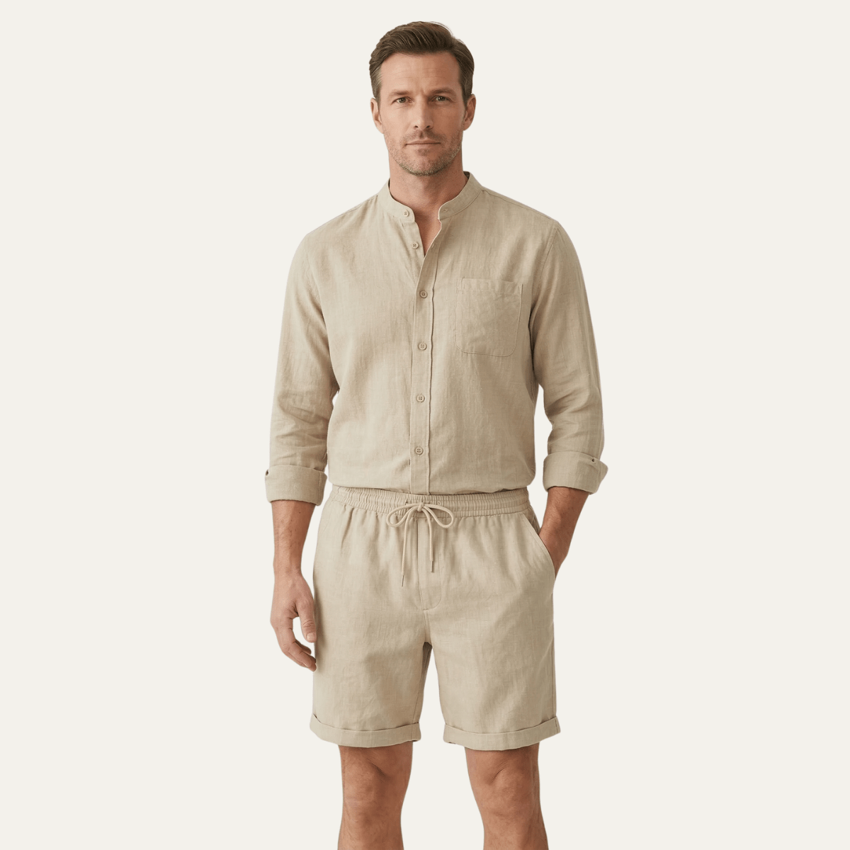 Men's Linen Two - Piece Set - Relaxed Fit Short Sleeve Shirt & Shorts - Hudson Harper - Men Set